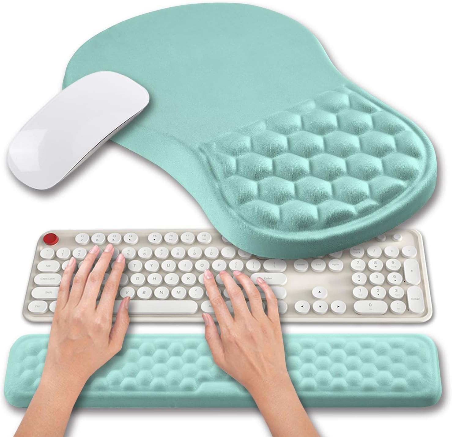 Light Blue 2 In 1 Ergonomic Memory Gel Keyboard Mouse Pad Wrist Rest Set
