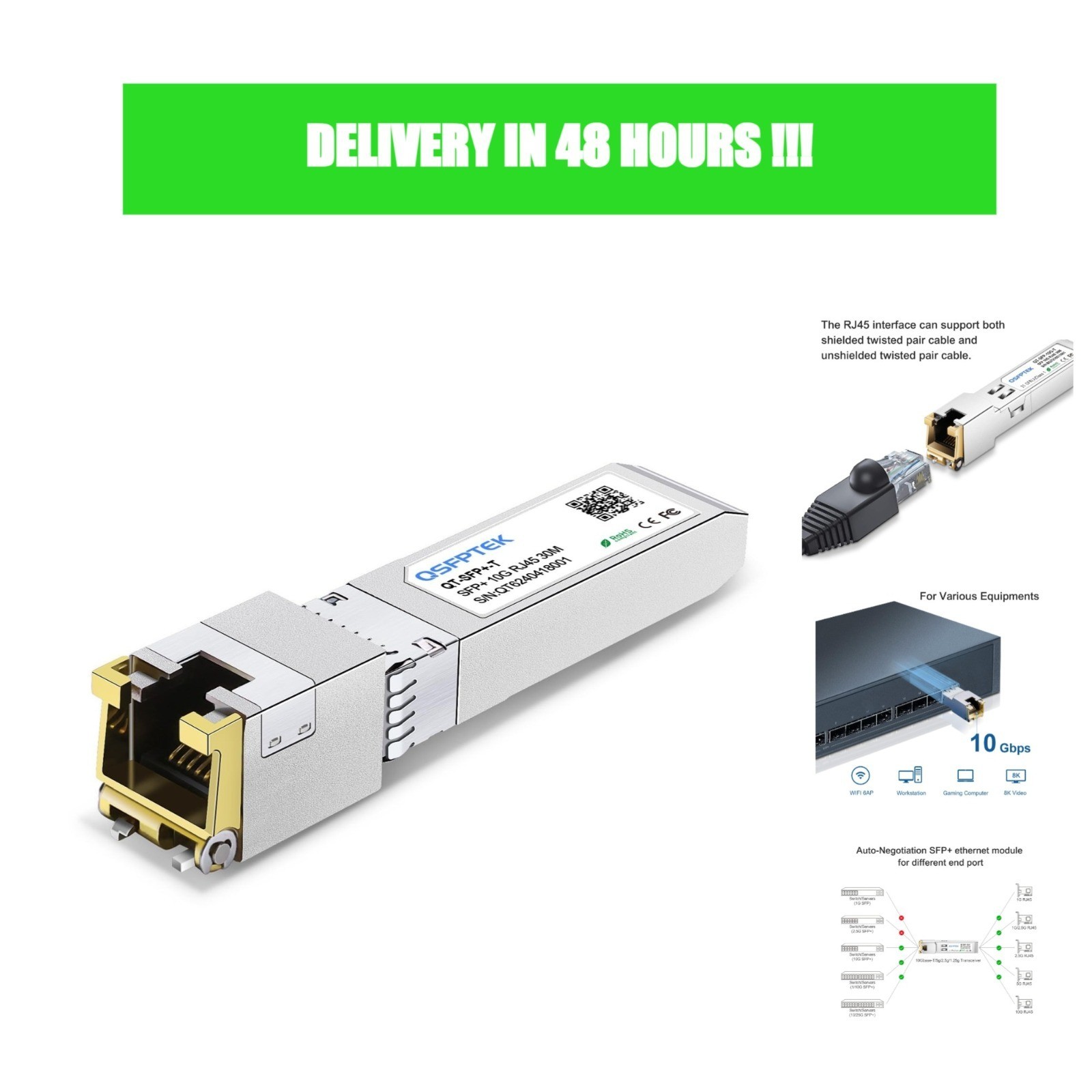 10G SFP+ to RJ45 Copper Transceiver QSFPTEK 10GBASE-T 30m