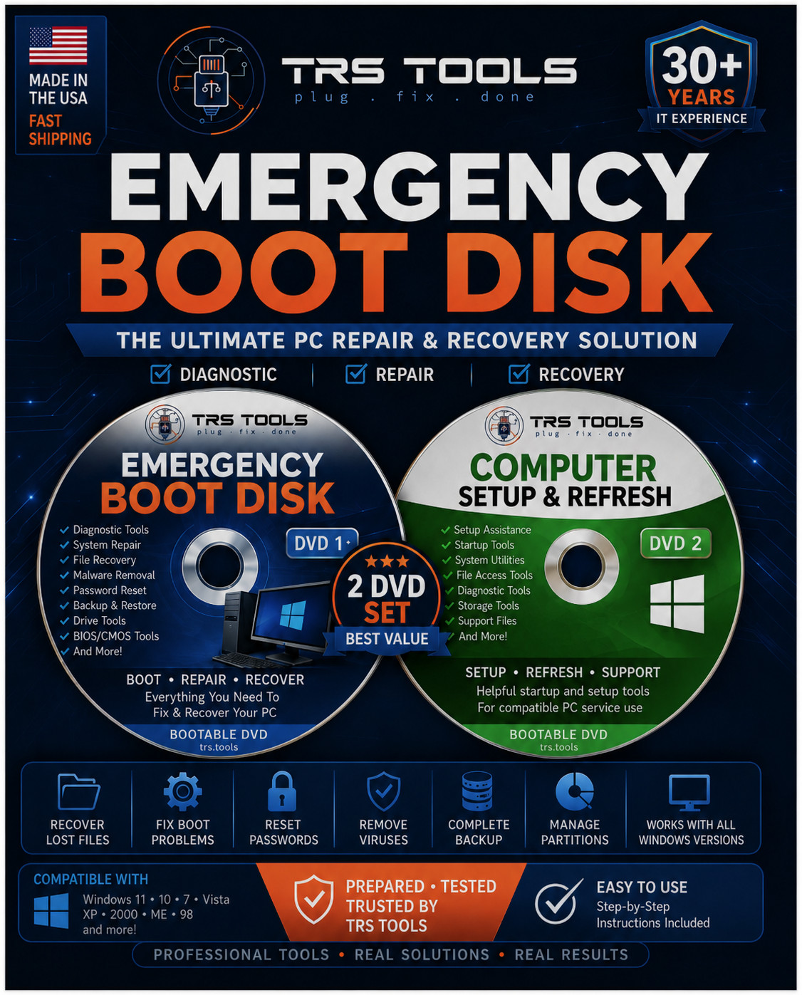 Emergency Boot Disk PC Repair Diagnostics For Windows 11, 10 CD DVD