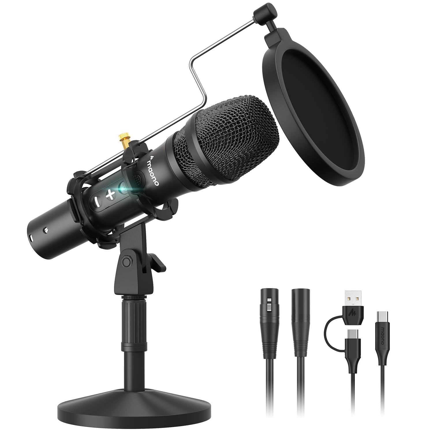 MAONO USB/XLR Dynamic Microphone for Podcast Recording, Computer PC Mic Black