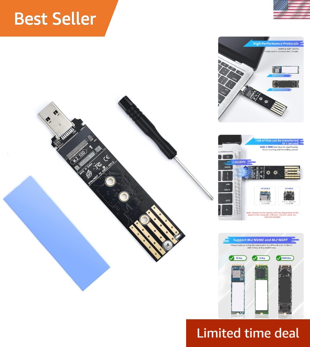 Compact M.2 NVME & SATA USB Adapter: 4TB Capacity with Heat Dissipation Design
