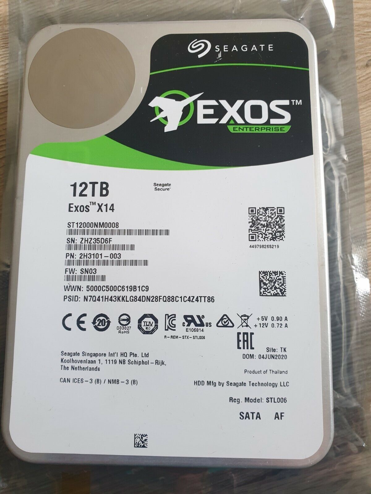 Seagate Exos X14 ST12000NM0008 12TB SATA 7200 RPM 3.5" Enterprise Hard Drive