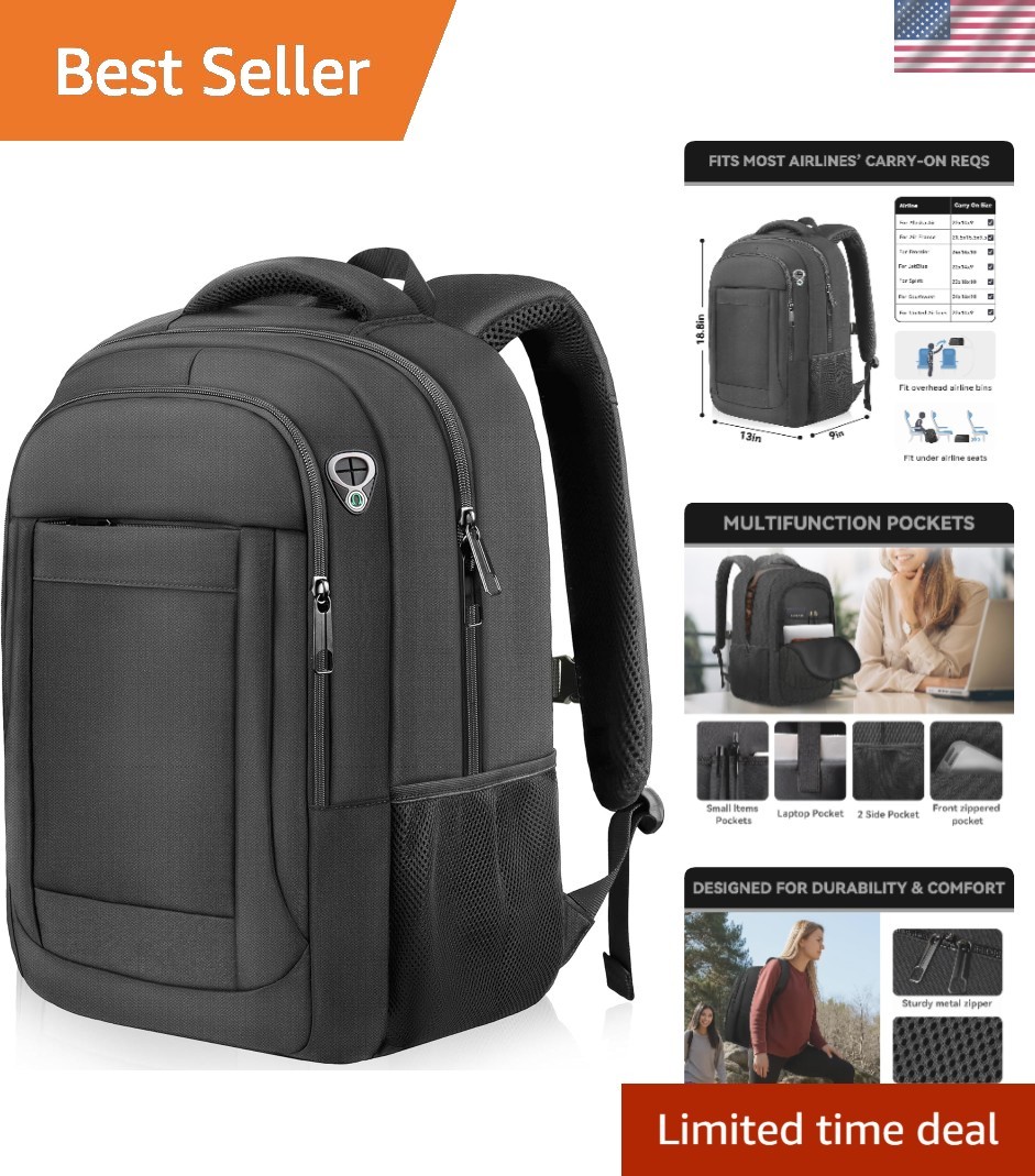 Black Water-Resistant 17-Inch Laptop Backpack - Perfect for Business Travel