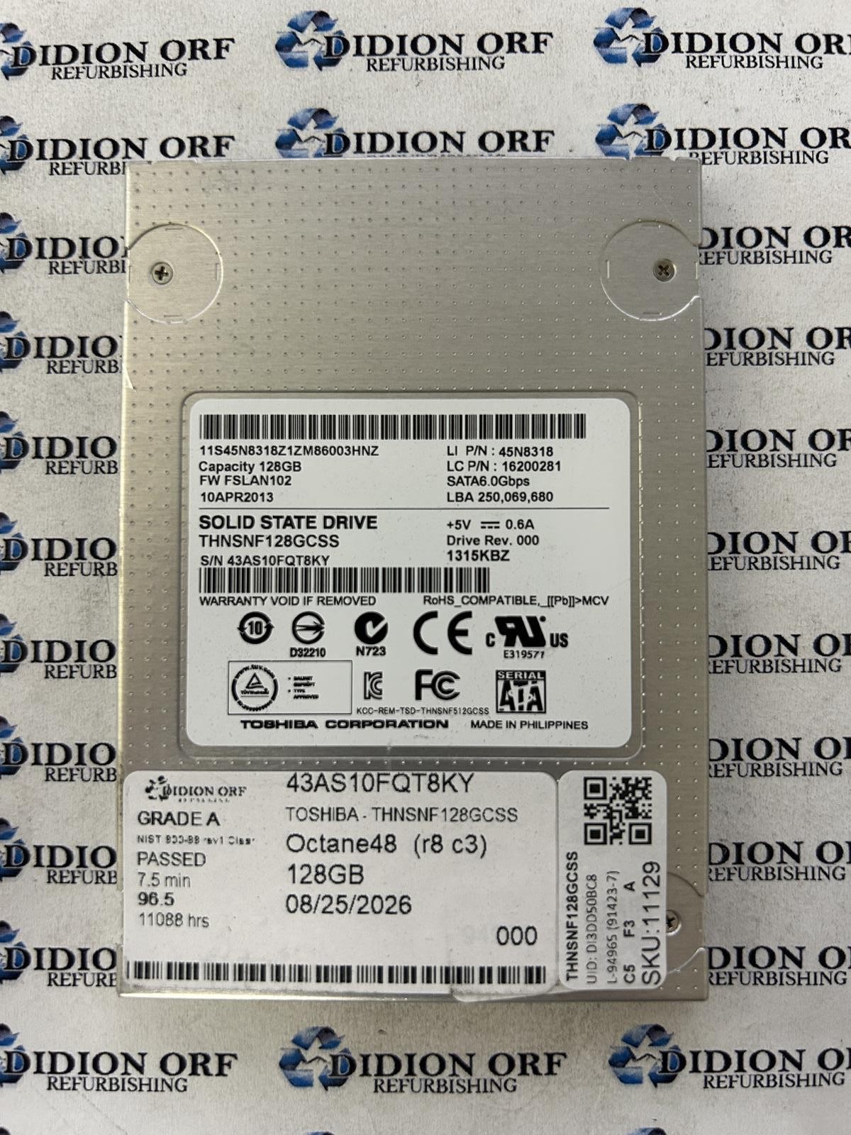 TOSHIBA 128GB 2.5" SATA SSD THNSNF128GCSS, Grade A, SKU 11129