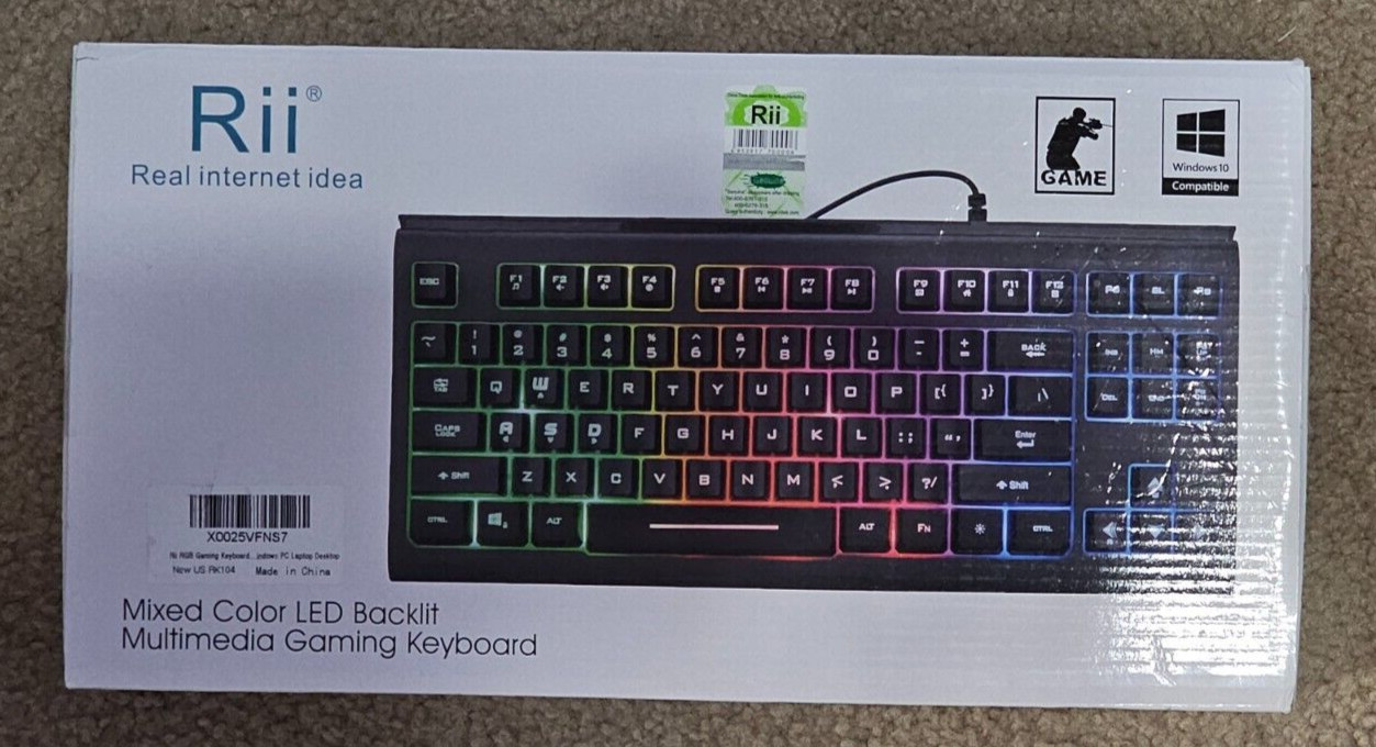 Rii RK100 Mixed Color LED Wired Backlit Multimedia Gaming Keyboard & Instruction