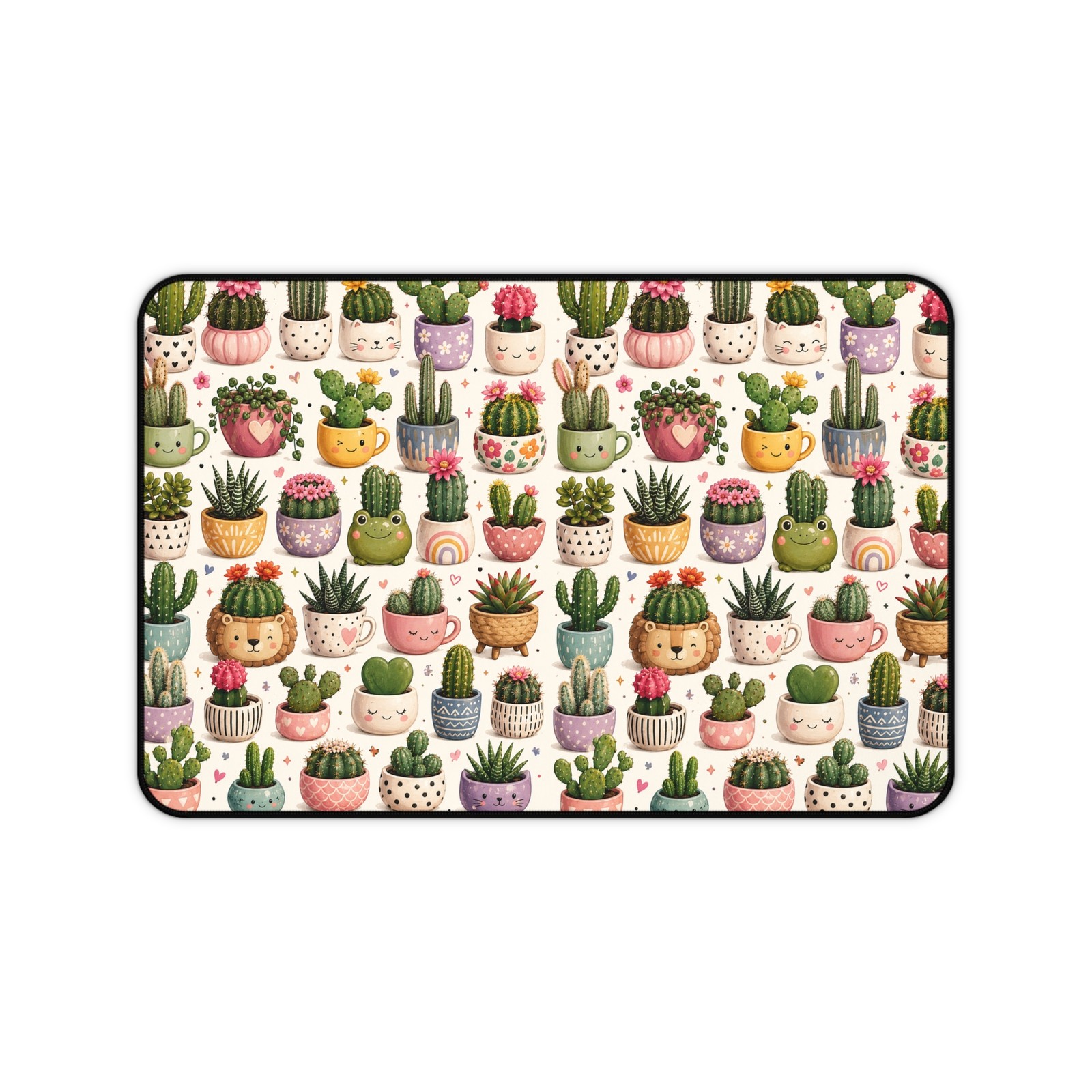 Cute Cactus Pots Desk Mat | Watercolor Succulent Pattern, Pastel Plant Mouse Pad