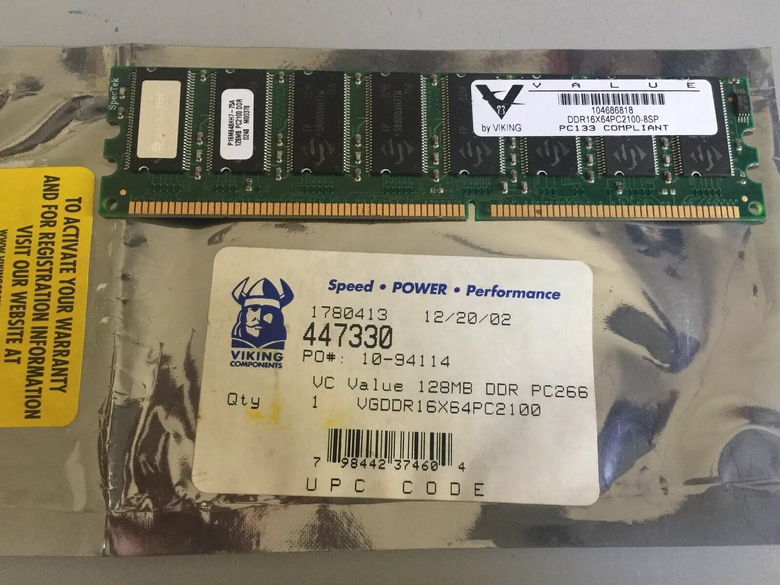 Viking 447330 128MB DDR PC266 16x64 PC2100 PC133 Computer RAM Memory, New
