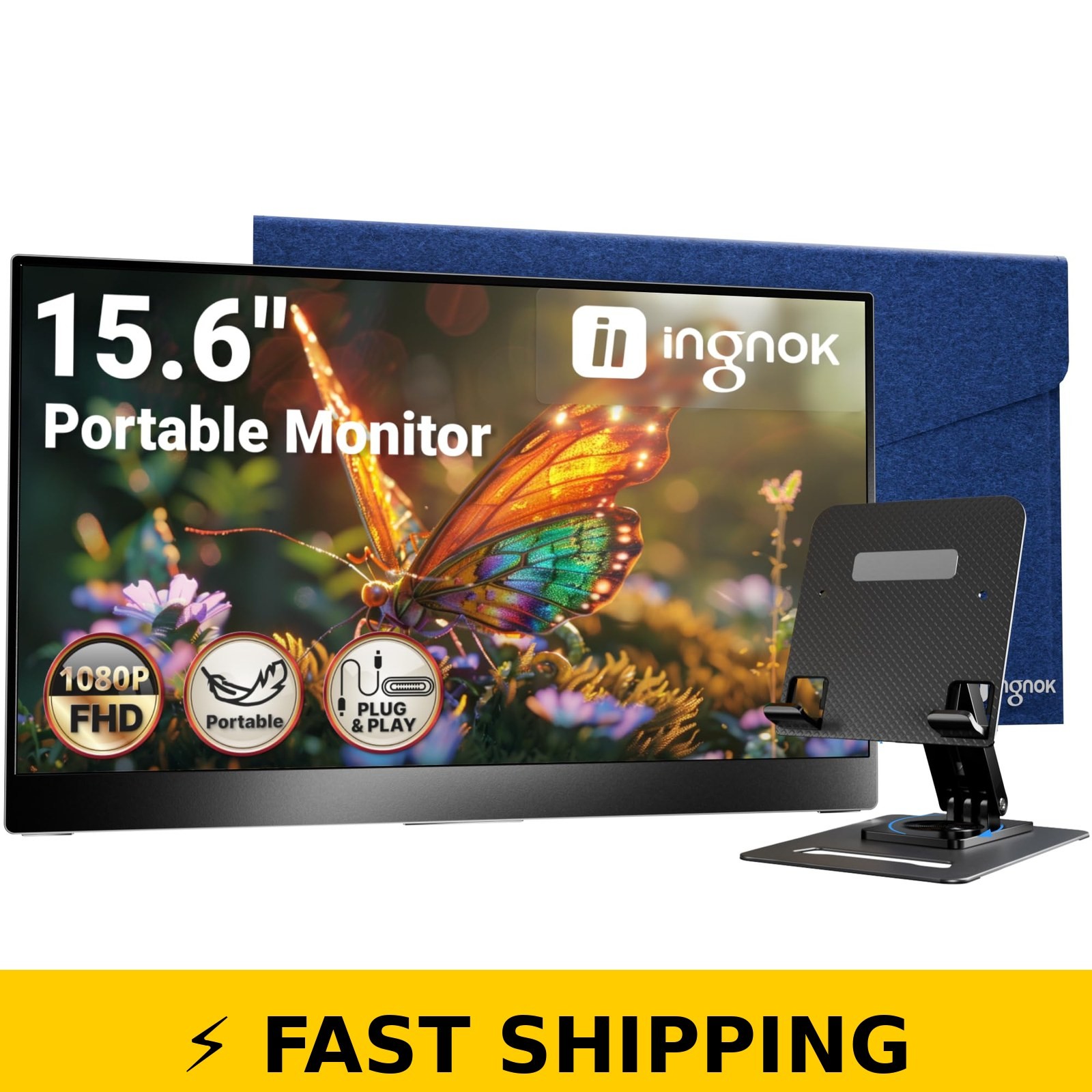 Ingnok 15.6" FHD Ultra Slim Portable Monitor with Adjustable Stand