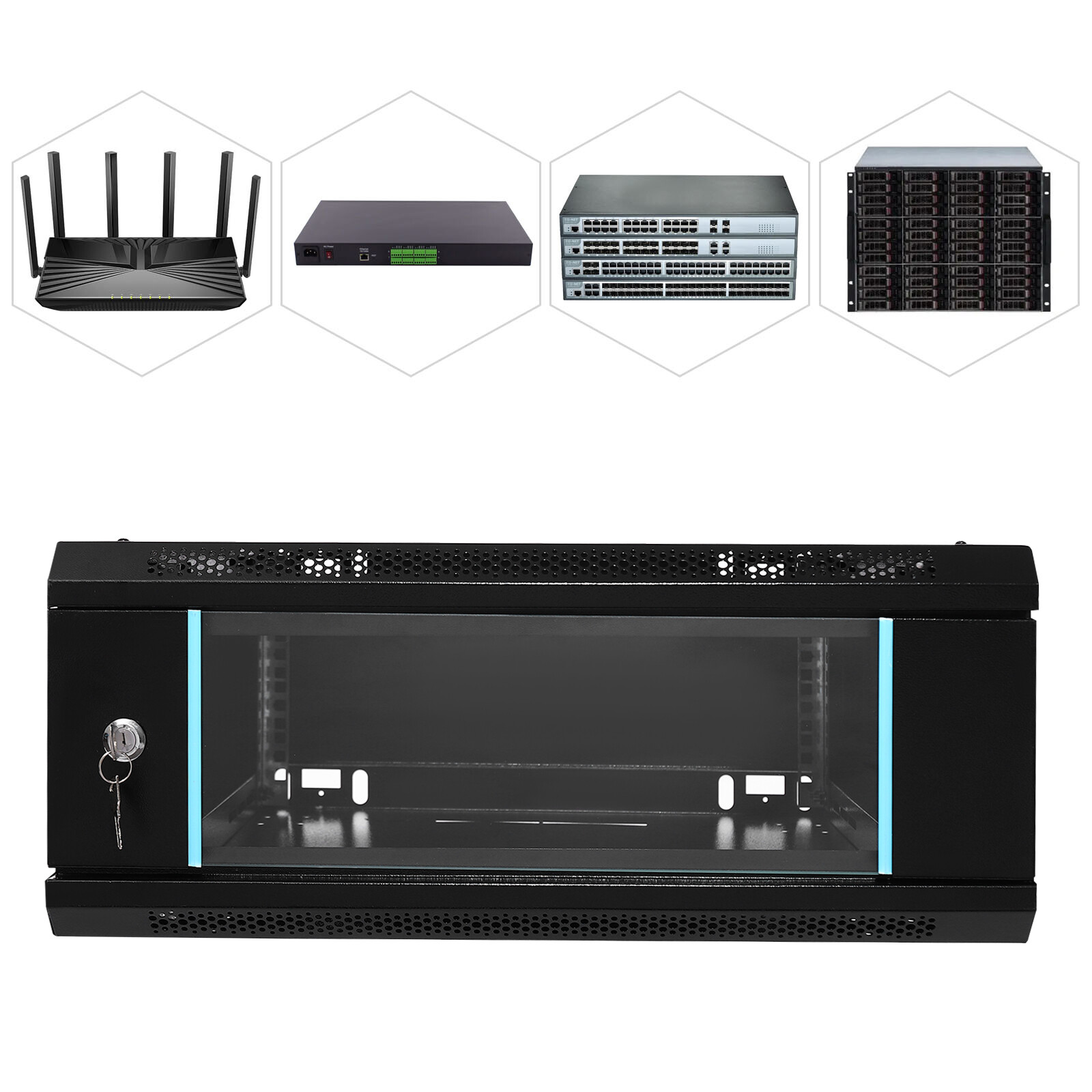 4U 24" Deep Wall Mounted Network Server Rack Data Cabinet Enclosure Glass Front