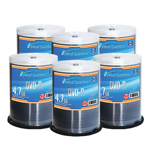 600 Optical Quantum 16x 4.7GB DVD-R Glossy White Inkjet Printable OQBQDMR16GWIP