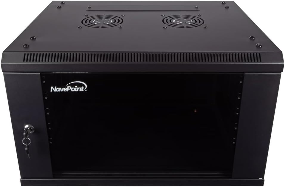 NavePoint 6U Server Cabinet Wall Mount Rack Enclosure w/ 2 Fans, Locking Door