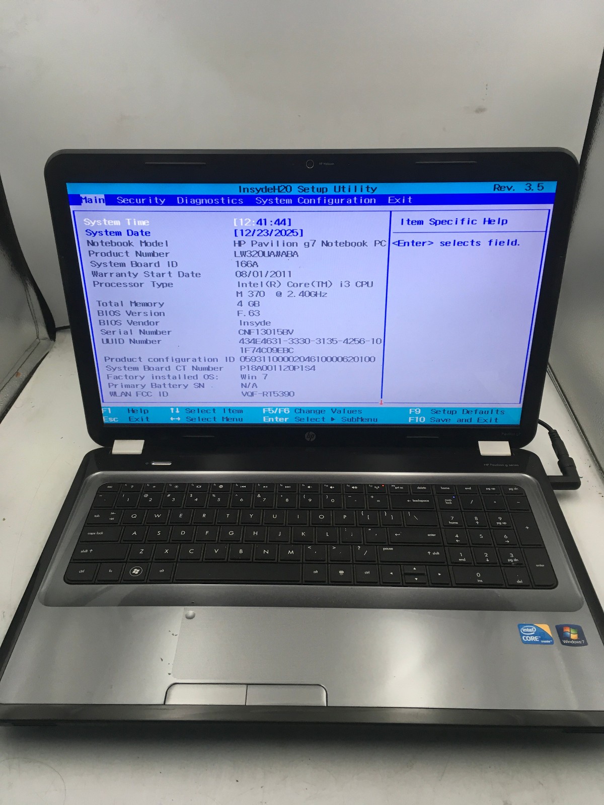 HP 2000 329WM NOTEBOOK - BOOTS TO BIOS - AMD E 350 - NO RAM - RREAD DESCRIP - BB