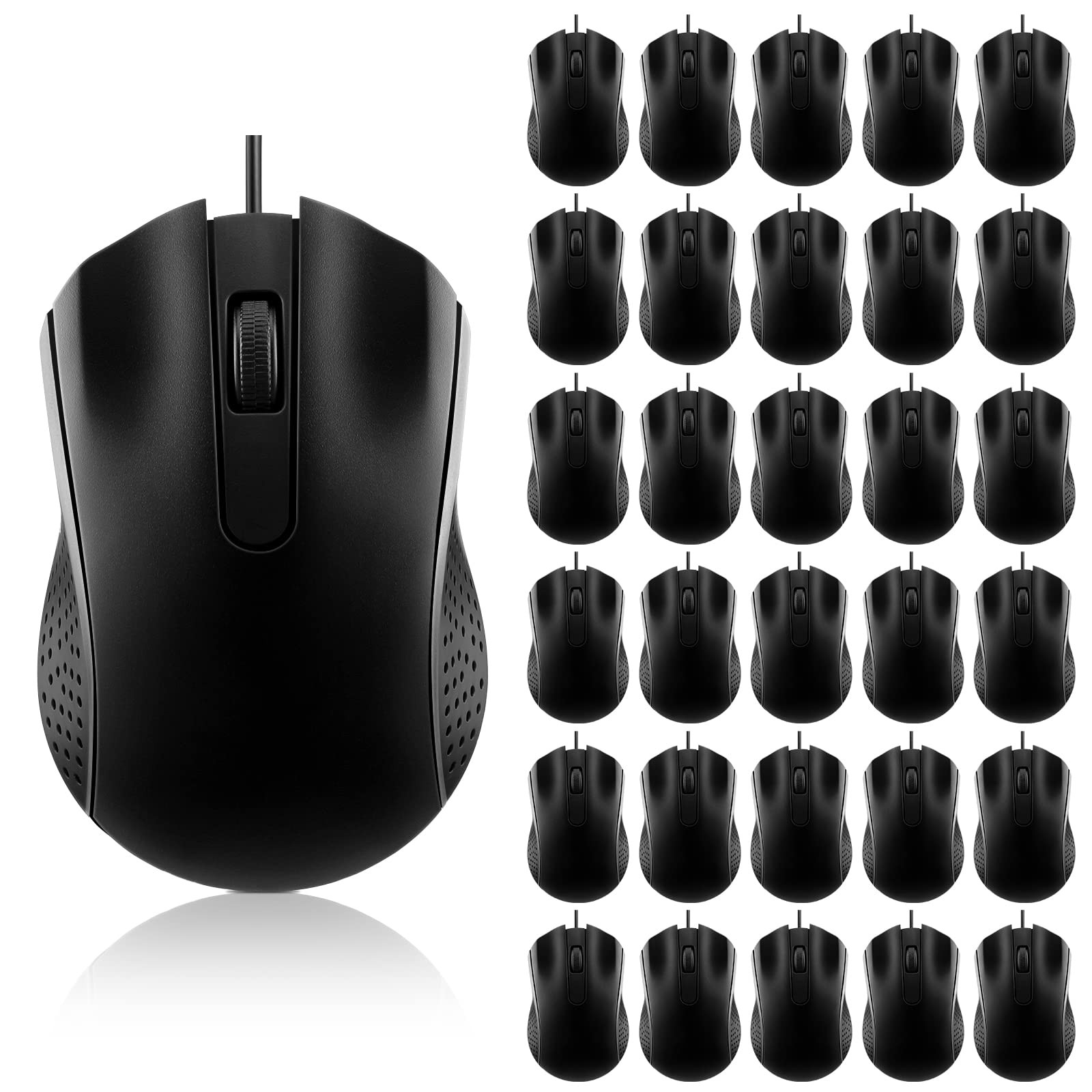 Bonuci 30 Pack Computer USB Wired Mouse Bulk 3 Button 800/1200 DPI Black