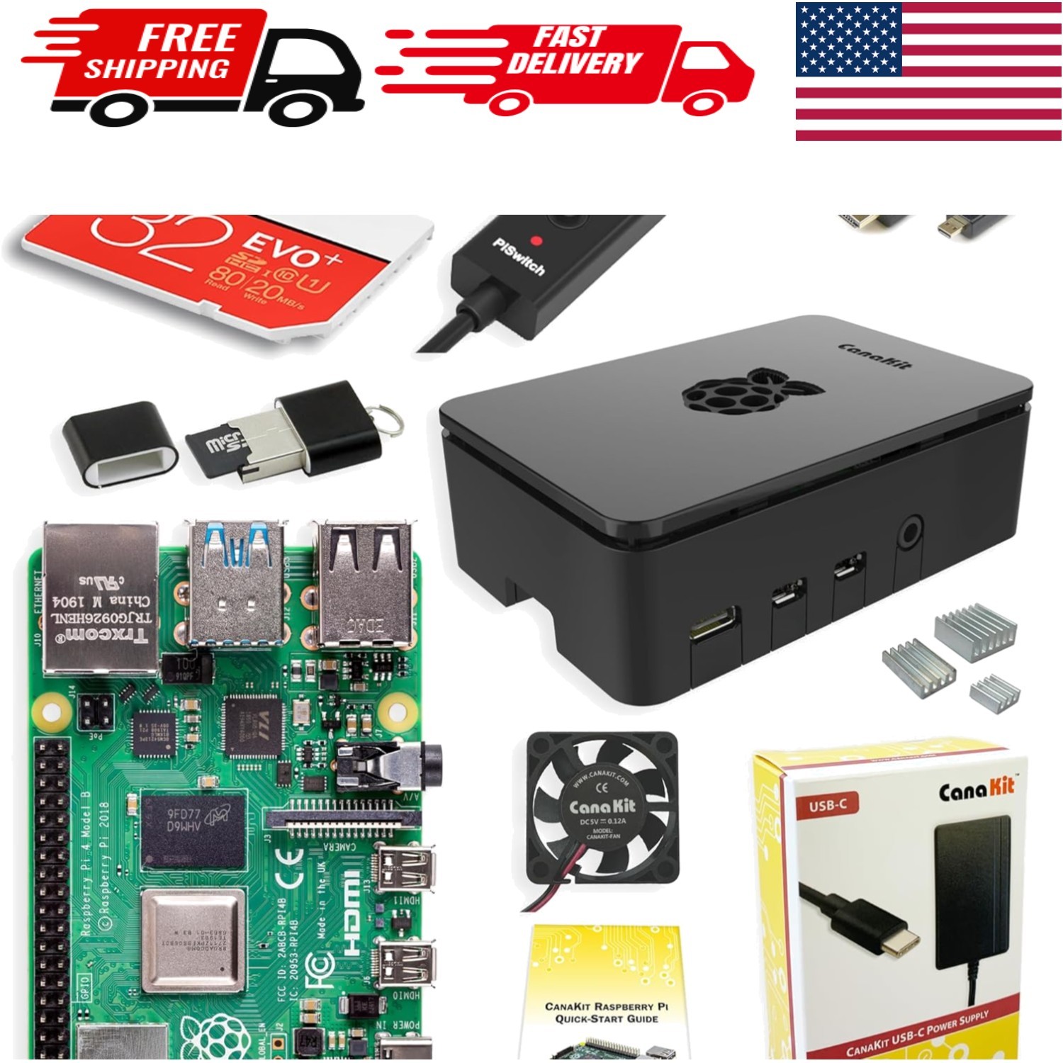 Raspberry Pi 4 Starter Kit - 2GB RAM, 32GB Evo+ Card & Durable Case