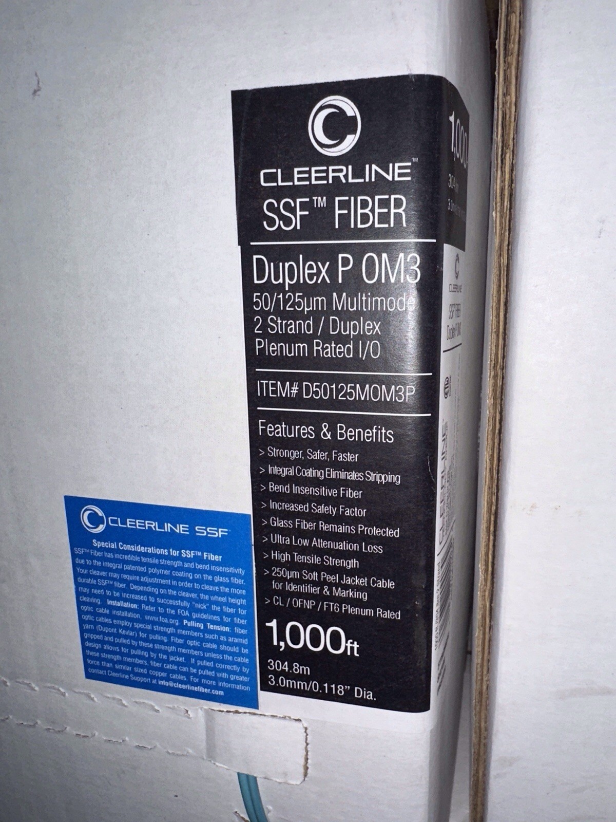 Cleerline SSF PLENUM Fiber Optical DUPLEX OM3 Multimode D50125MOM3P  - 1000ft