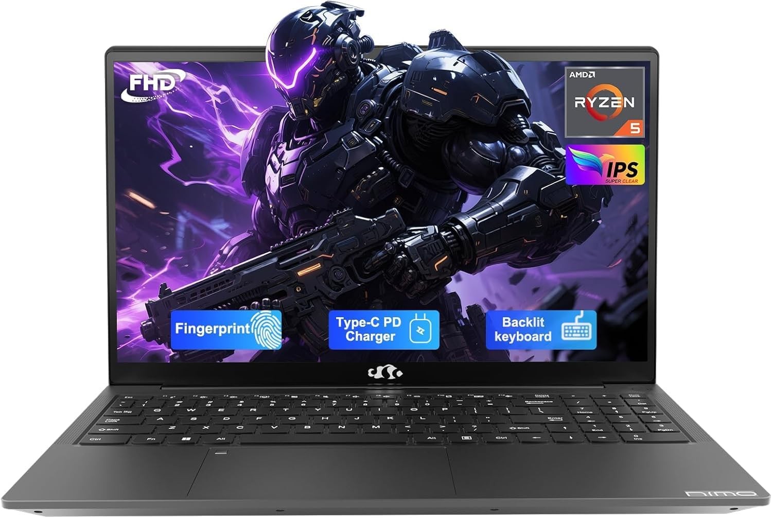 NIMO 15.6'' IPS FHD-Laptop, 8GB RAM 256GB SSD AMD Ryzen 5 4 Cores Up to 3.7GHz