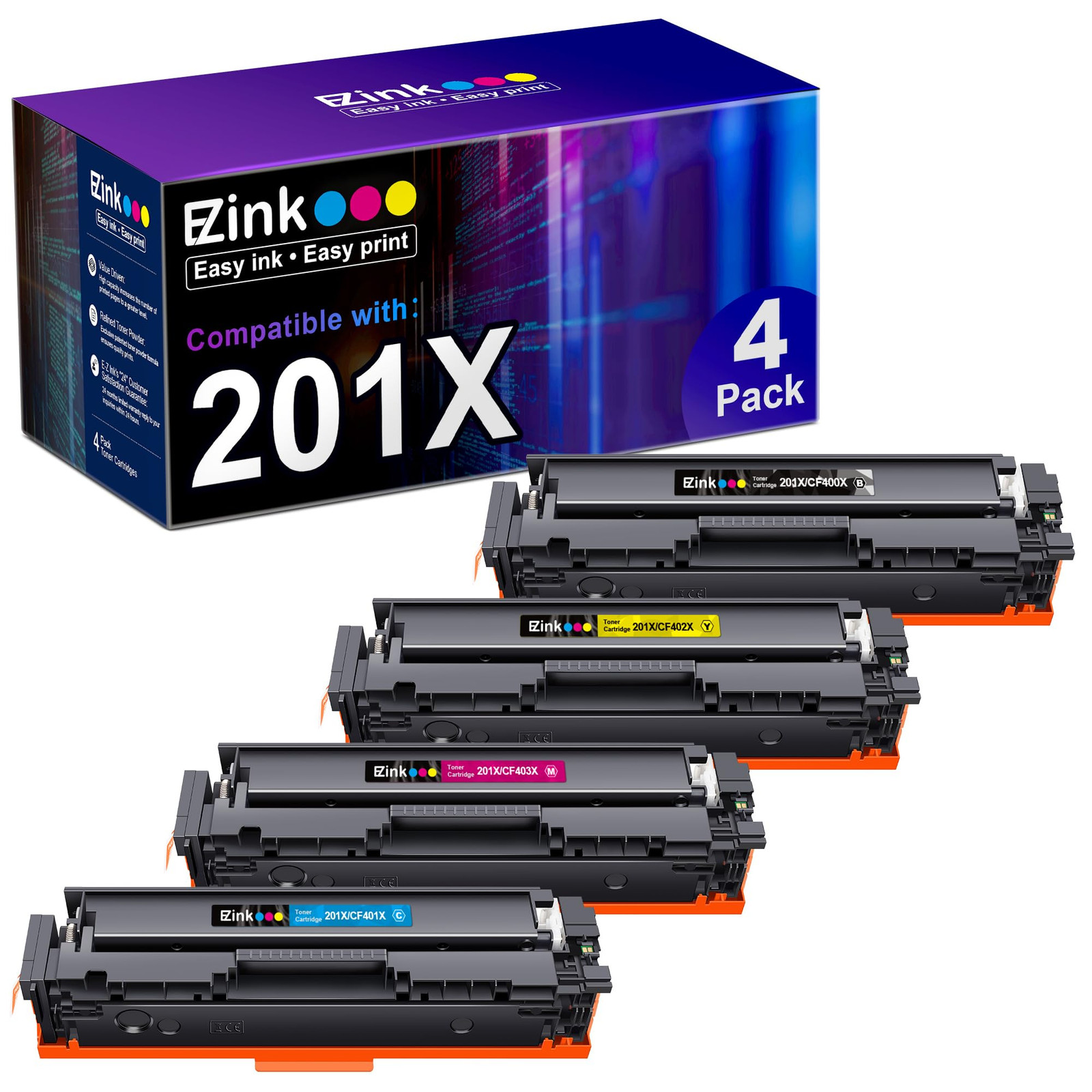 HP 201X High Yield Toner Cartridge 4 Pack Black Cyan Magenta Yellow