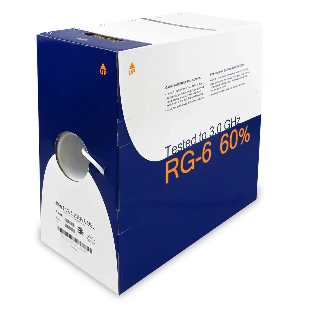1000Ft RG6/U 60% Dual Shield CMR Coax Cable Black