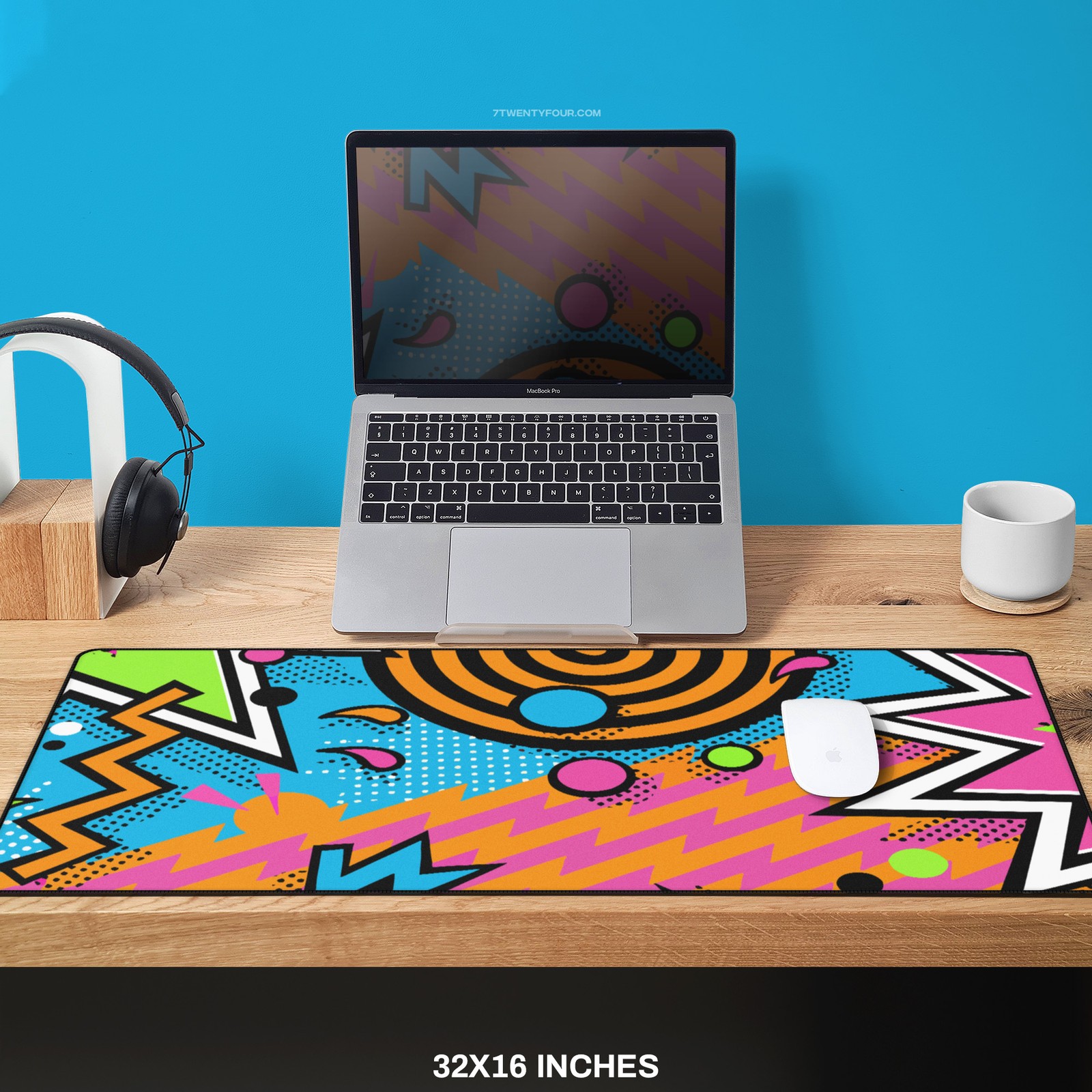 Retro Pop Art Deskmat, Colorful Abstract 80s 90s Memphis Style Gaming Mousepad