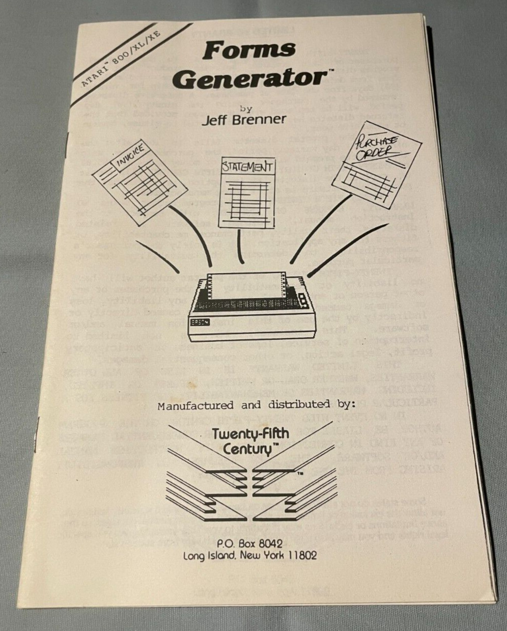 FORMS GENERATOR - Atari 400/800 Computer Software Manual ONLY - NO DISK