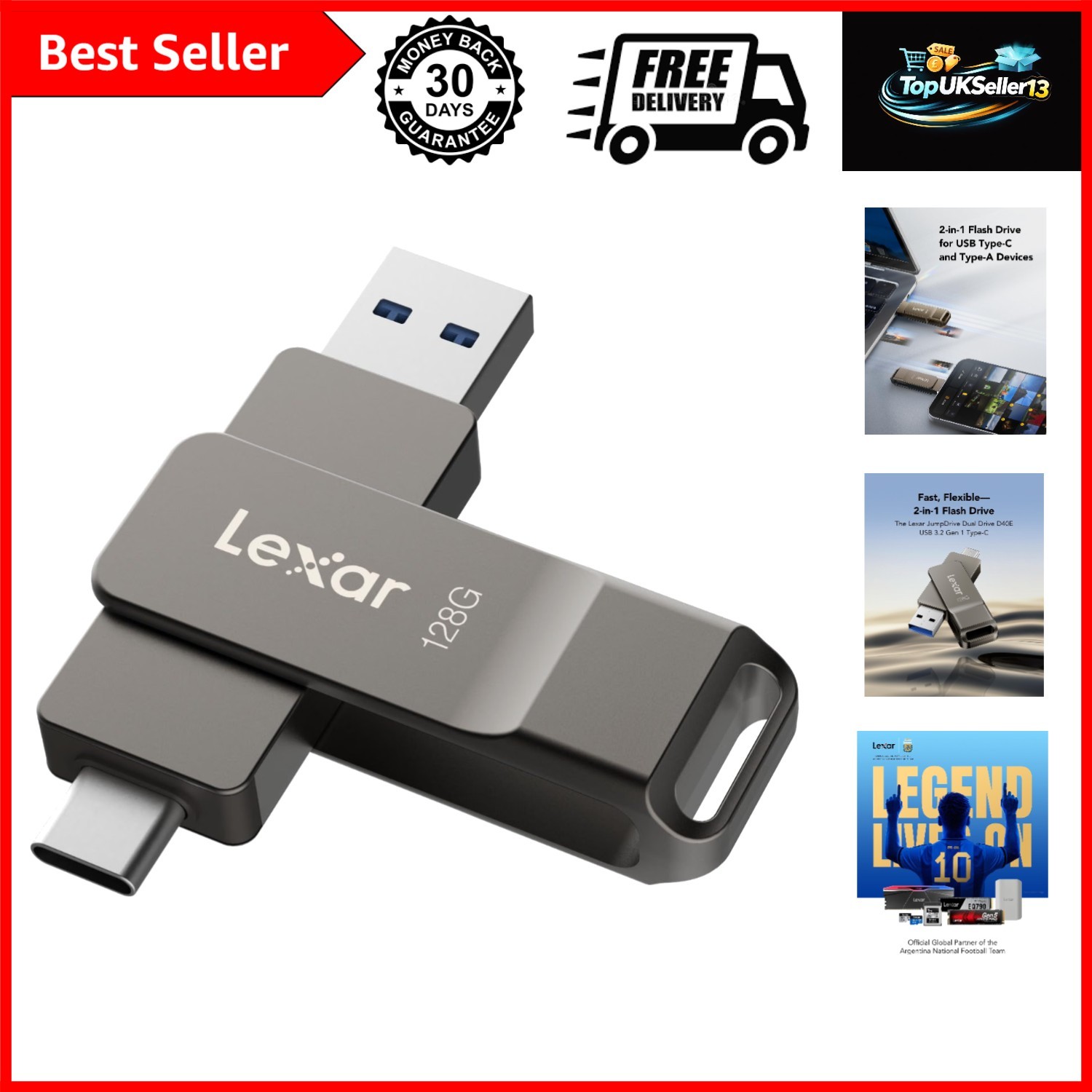 D40E 128GB Dual USB 3.2 Gen 1 Type-C Jump Drive, Titanium Grey