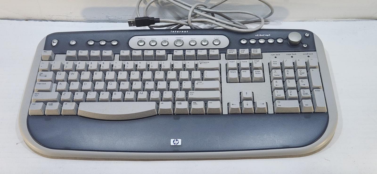 HP 5185-2027 Internet Multimedia USB Keyboard 18" x 9" Vintage Retro Used Works