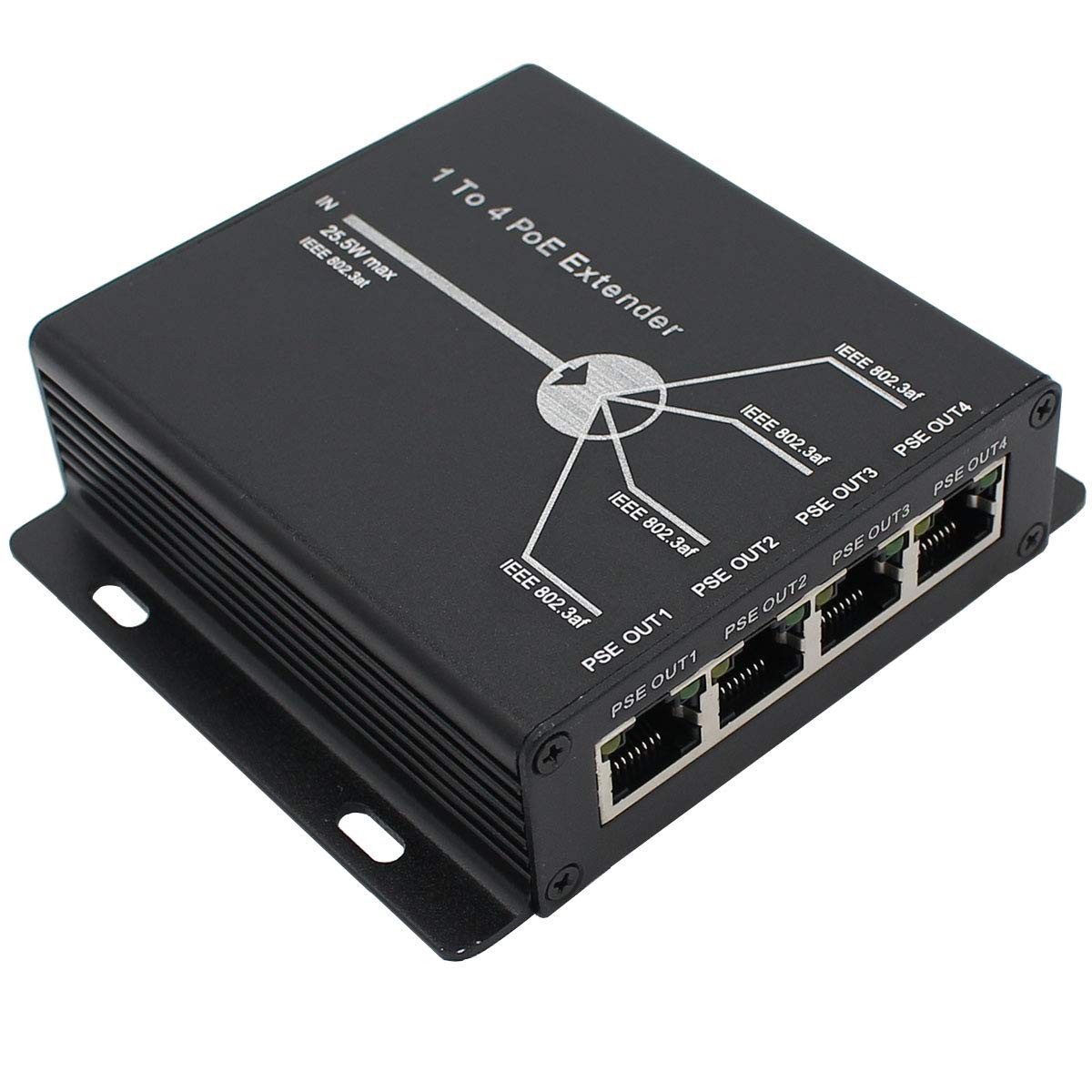 POE Extender RJ45 4-Port 10/100M IEEE802.3at (Power-in) to IEEE802.3af (Power...