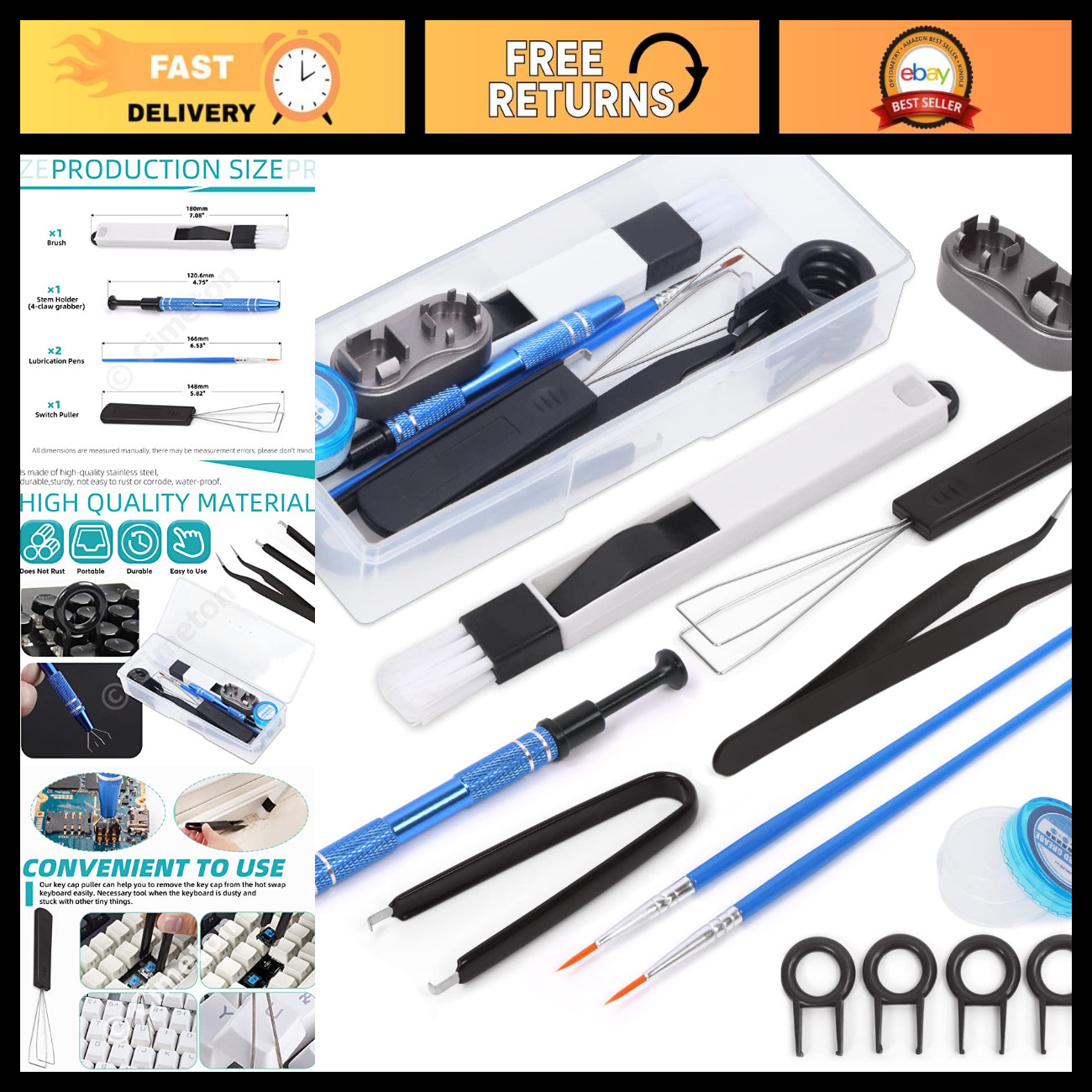 13Pcs Mechanical Keyboard Lube Kit - Tweezers, Keycap Puller, Switch Opener & Gr