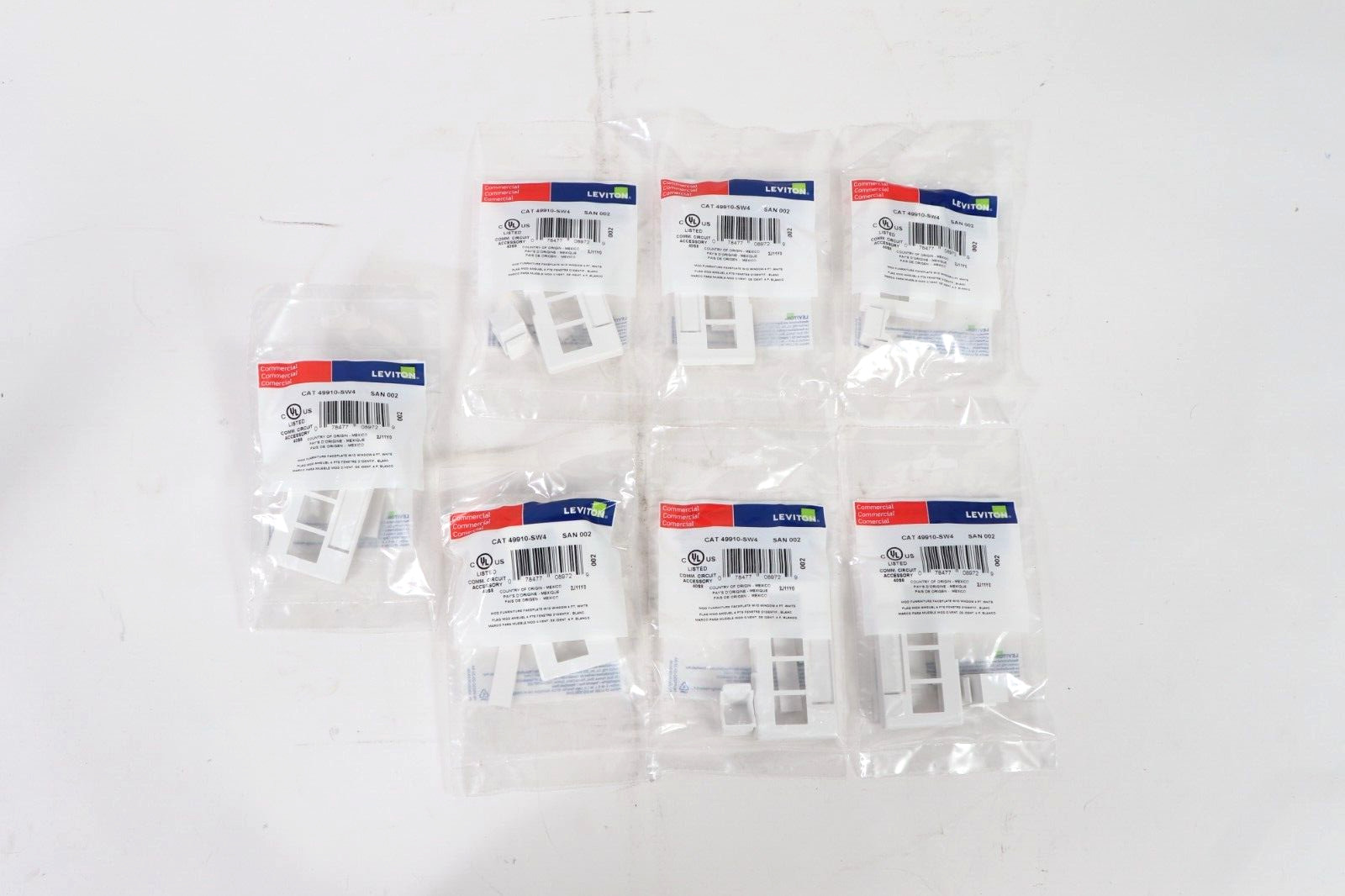 Lot of 7 Leviton 49910-SW4 4-Port Modular Faceplates