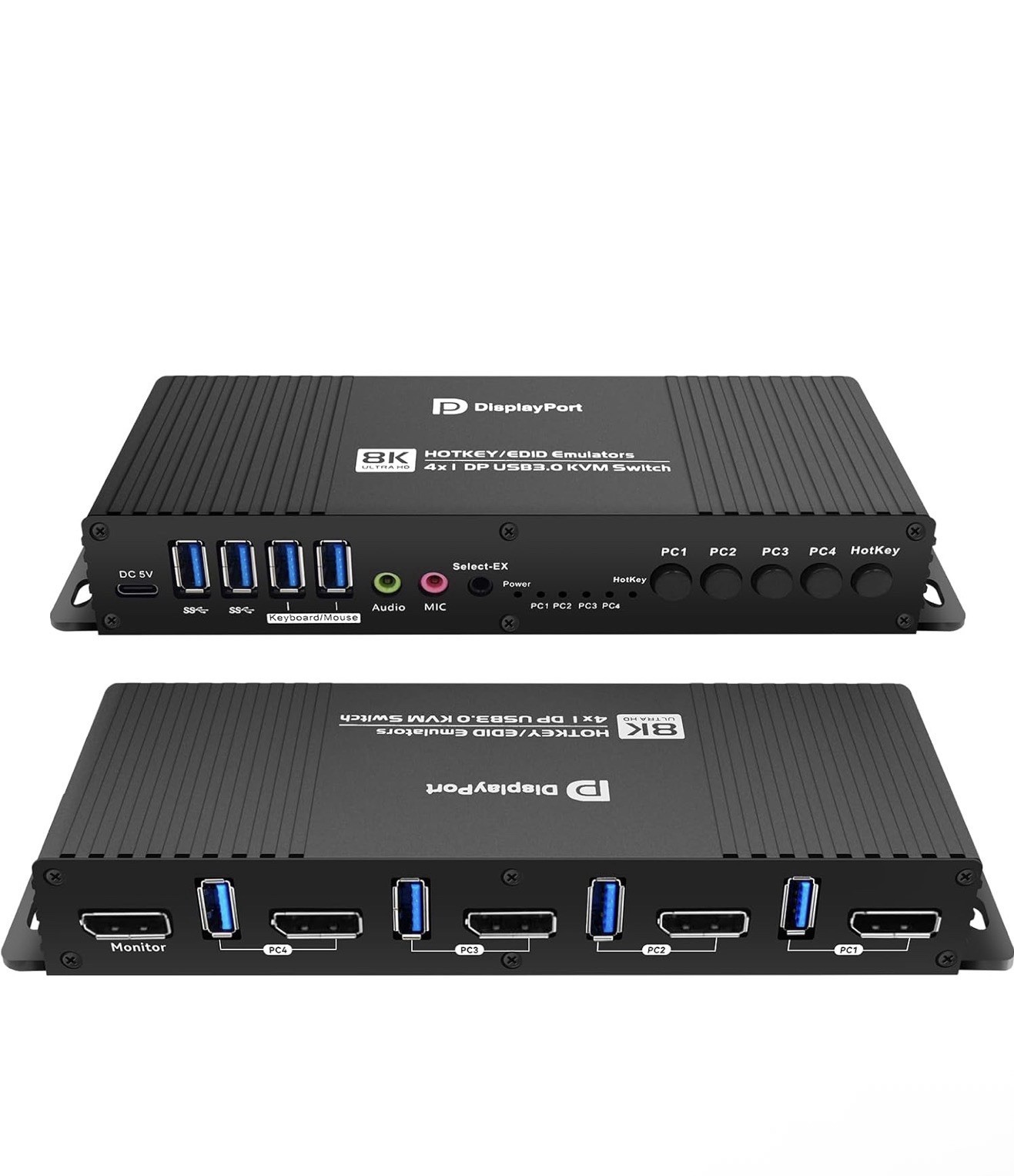 Display Port 8K Ultra HD HOTKEY EDID Emulators USB 3.0 KVM Switch 4x1