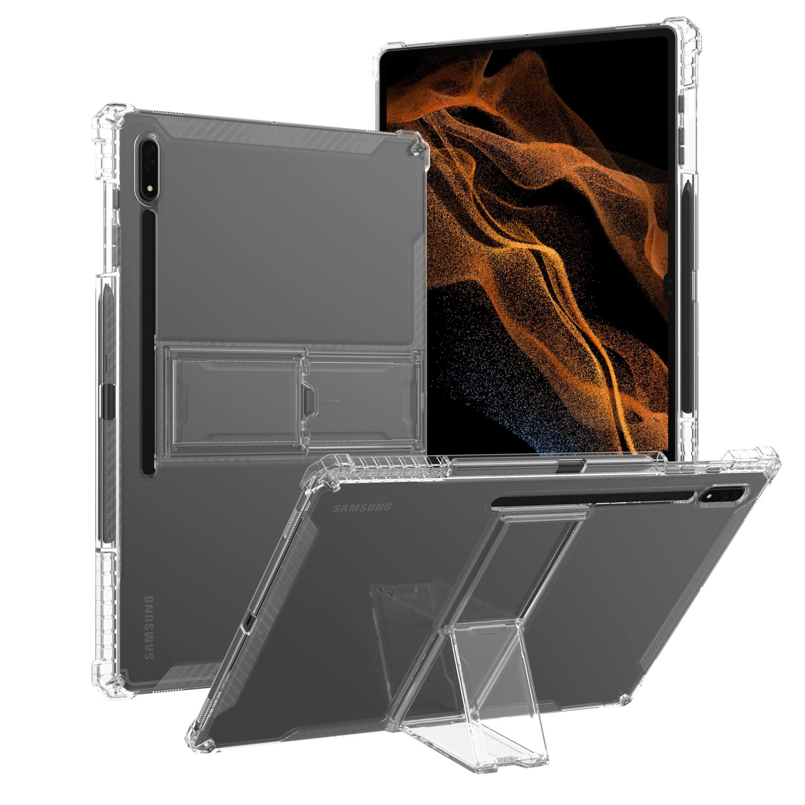 Clear Case for Galaxy Tab S10+/S9+ 12.4" 2023, S Pen Holder, Shockproof Stand