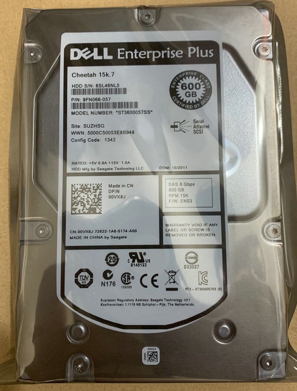 00VX8J Compatible Dell EQL 600GB 15K RPM 6Gb/s SAS 3.5" HDD Hard Drive