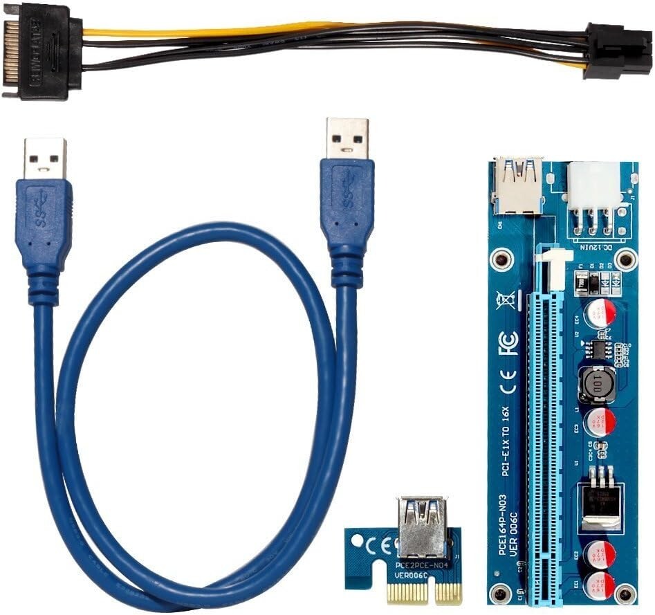 6 Pack PCIe GPU Riser Adapter Card PCI Express 1X to 16X Extender