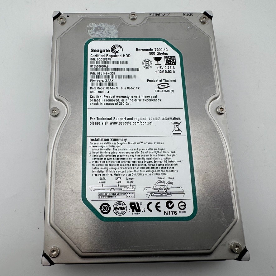 Seagate Barracuda 500GB 7200RPM 3.5" Internal SATA HDD - ST3500630AS