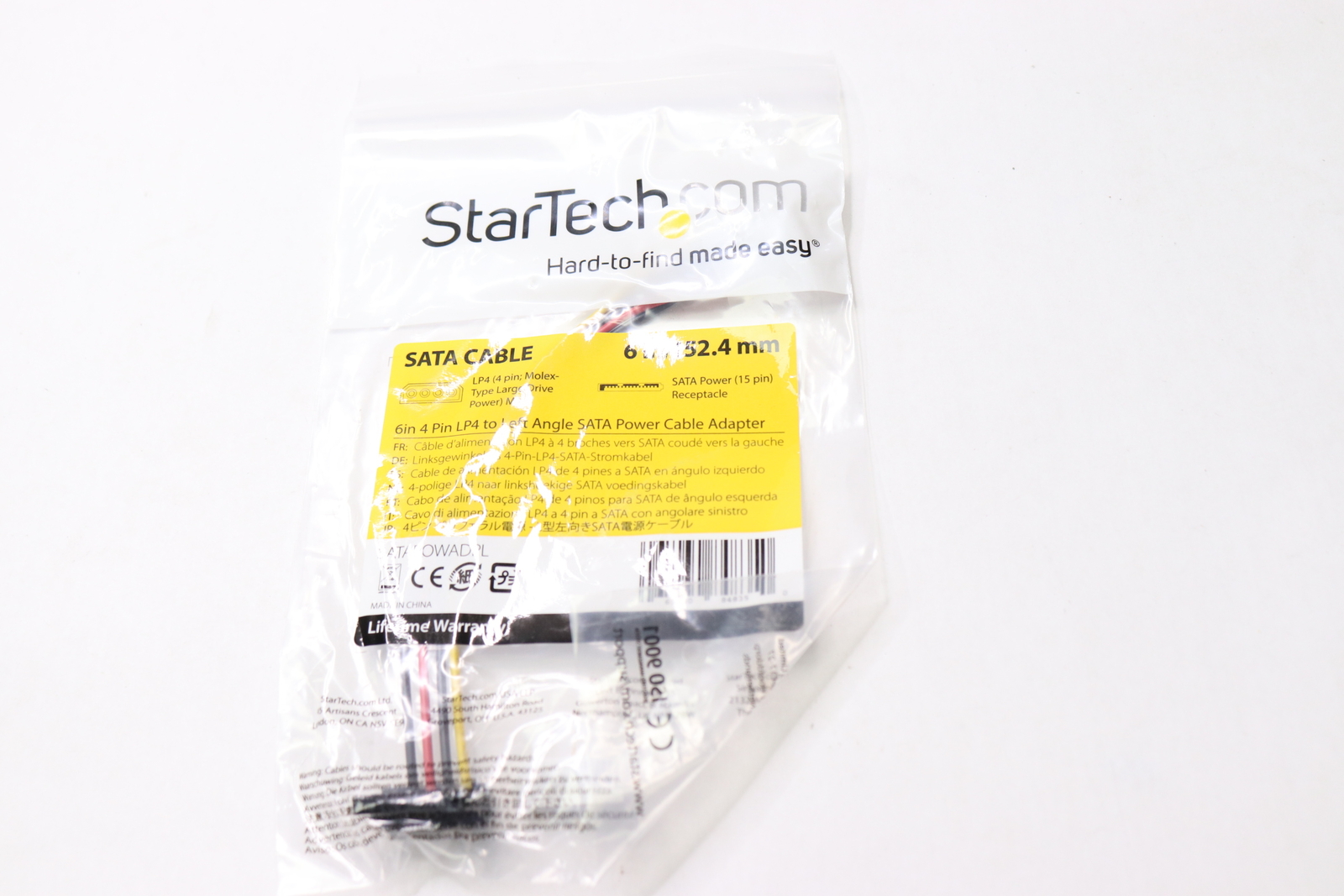 StarTech Molex LP4 To Left Angle Sata Power Cable Adapter 6"