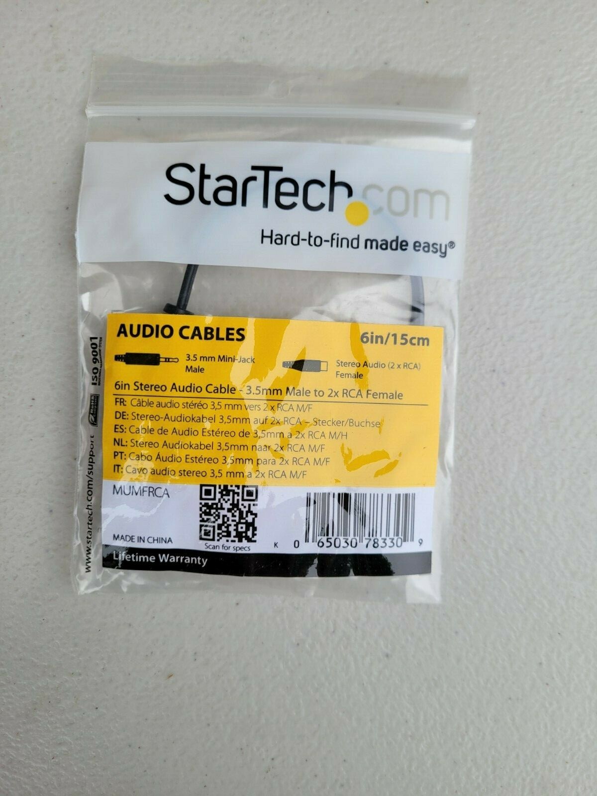 Set of 10 StarTech MUMFRCA 6in Stereo Audio Cable - 3.5mm Male to 2x RCA Female
