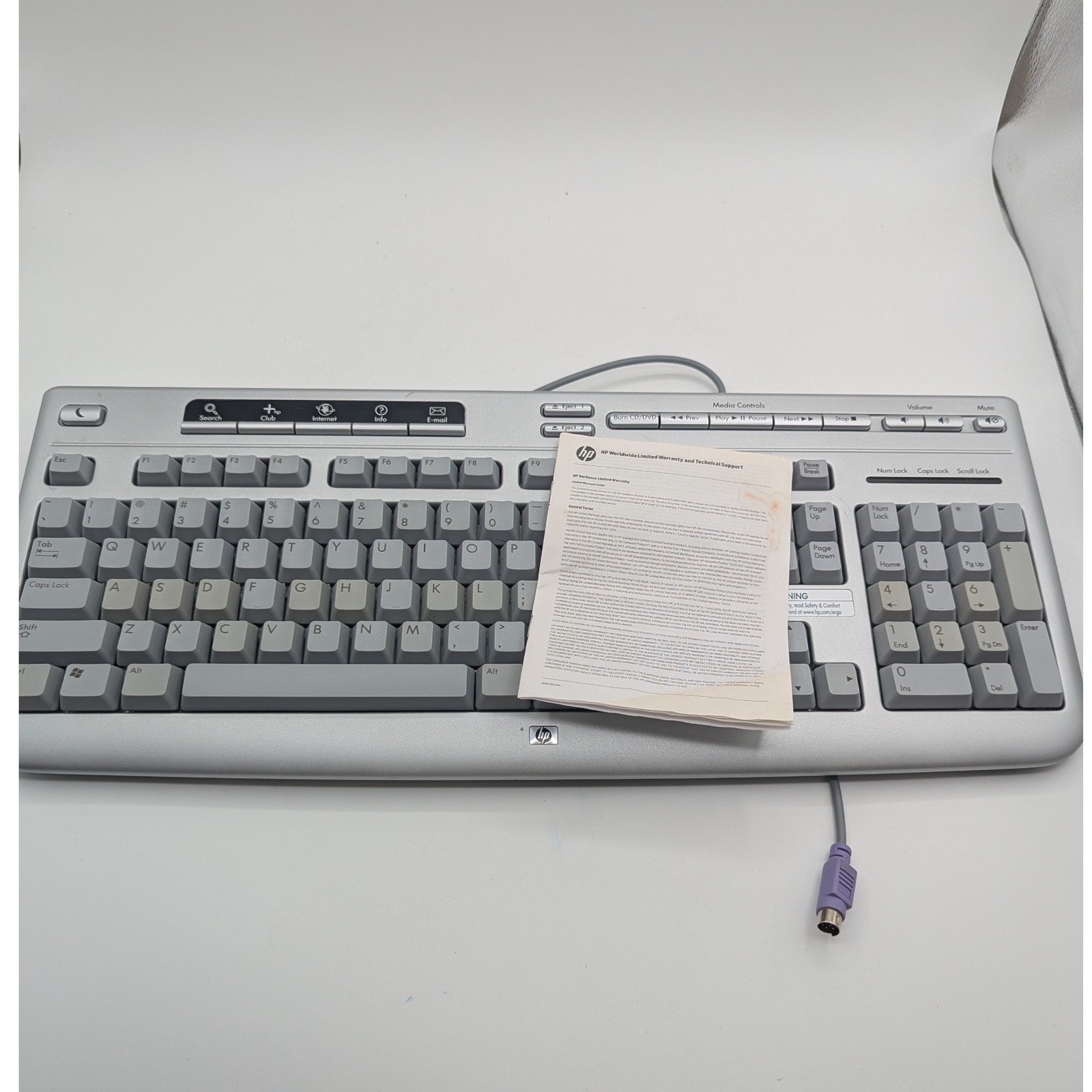 HP Multimedia Keyboard 5187-7583 Silver Gray PS/2 Wired Media Controls Vintage
