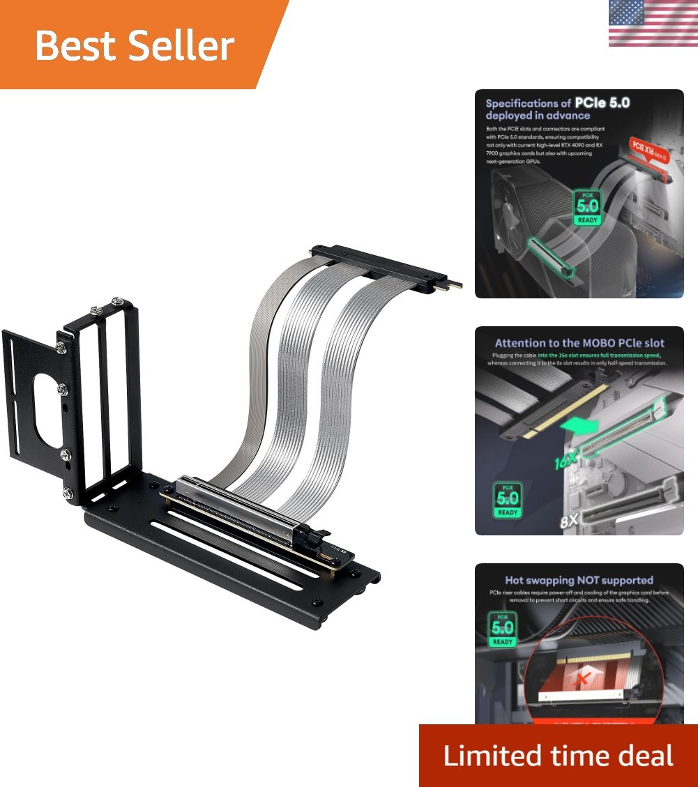 PCIE 5.0 Riser Cable with 3 Slots Vertical GPU Mount Bracket Kit, Gen 5 GPU G...