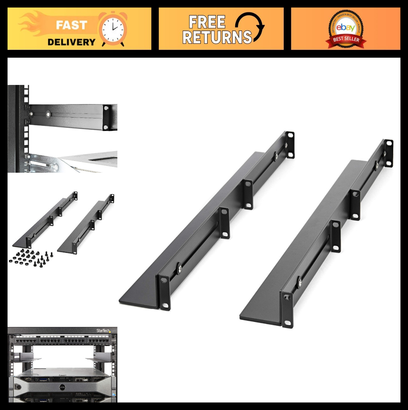 Adjustable 1U 19" Server Rack Rails - 24-36" Depth - Universal 4 Post Mount Kit