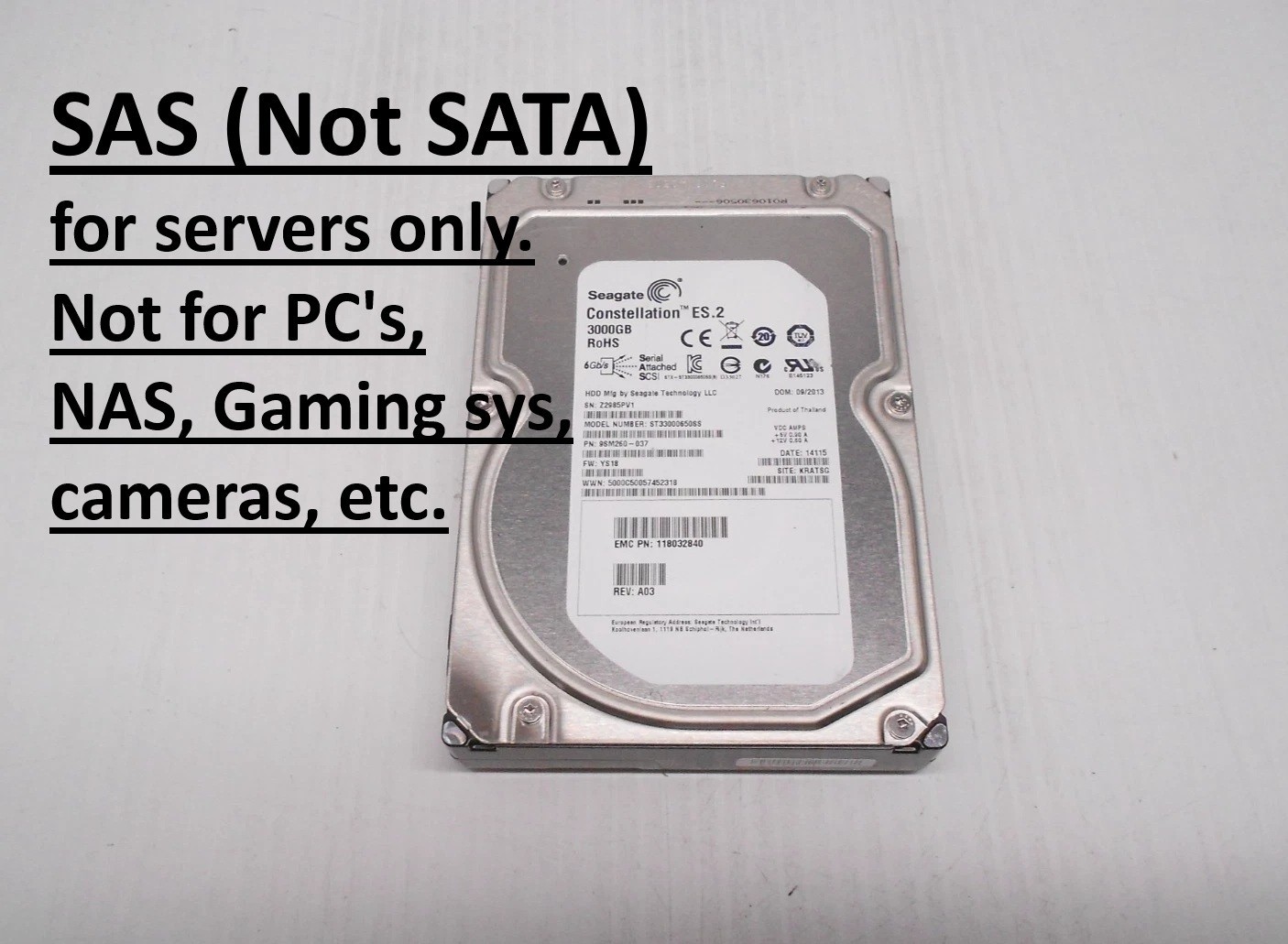 Seagate 3TB 7.2K 6Gbps SAS Server Storage 3.5" Hard Drive ST33000650SS Dell HP
