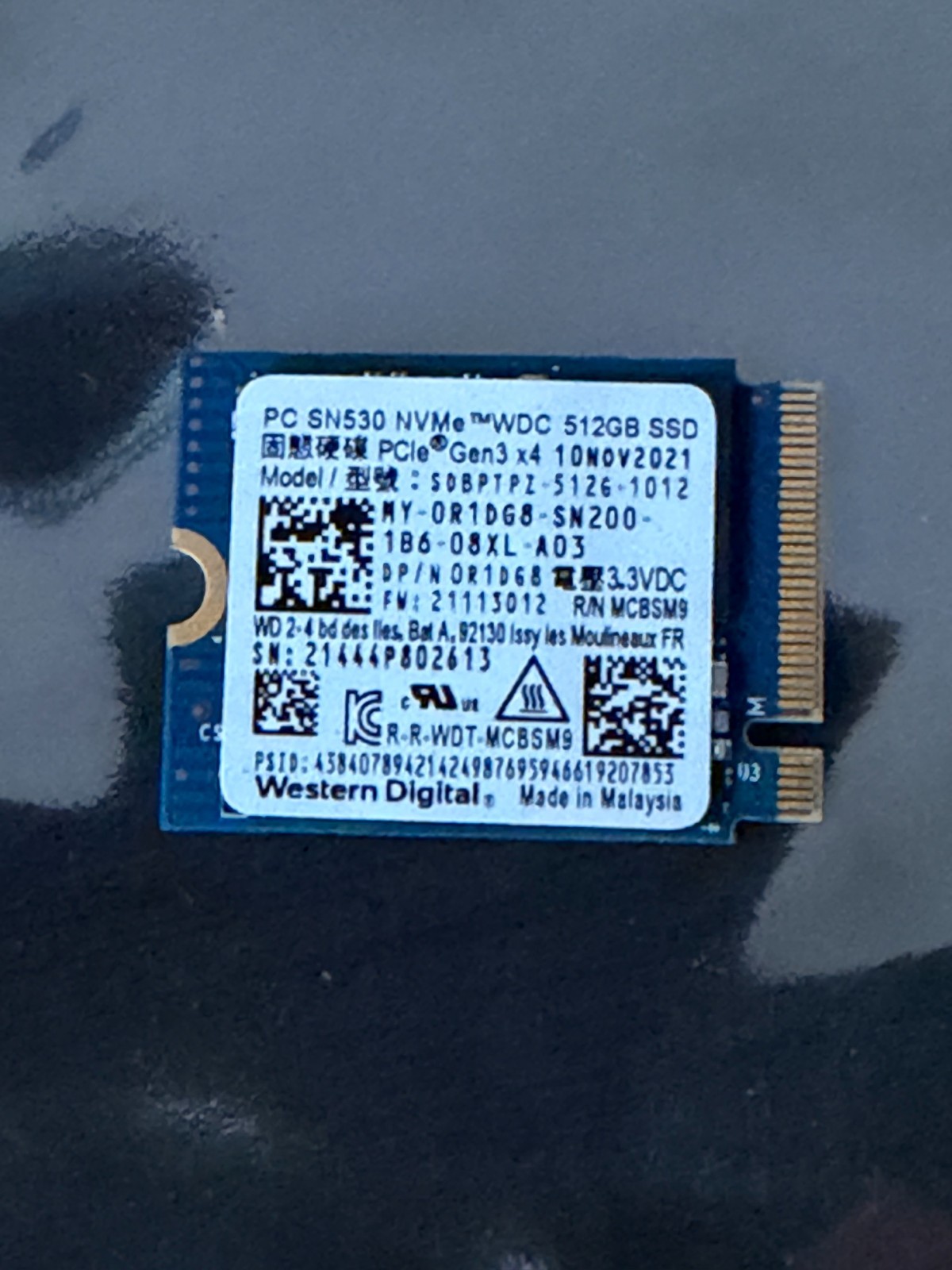 WD PC SN530 512GB M.2 2230 NVMe PCIe Gen3x4 SSD