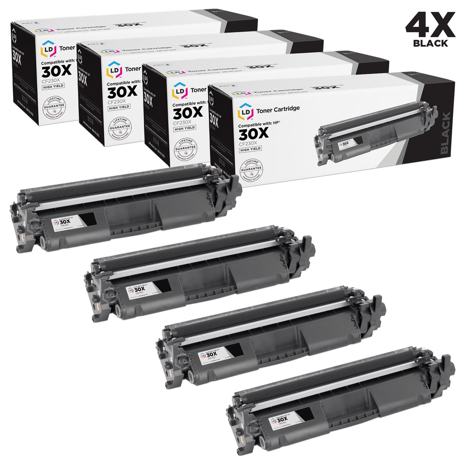 LD Compatible Replacements for HP 30X / CF230X Black Laser Toner Cartridges 4PK