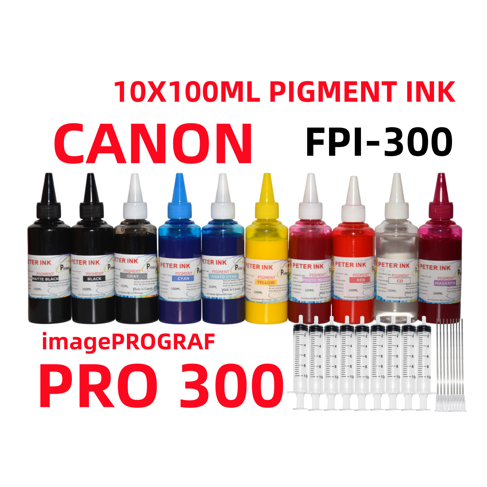 10X100ML Pigment ink refills  Canon imagePROGRAF PRO-300 PFI-300 cartridge /Sy