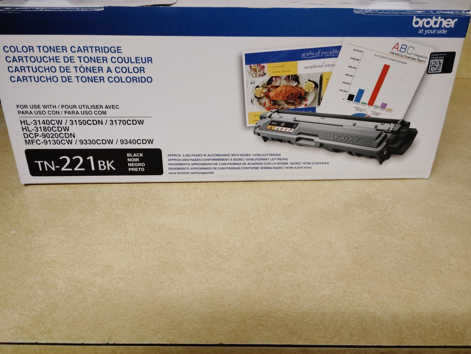 Brother TN221BK Black Opened Box New Sealed Foil Toner Cartridge . Approx 2500pg