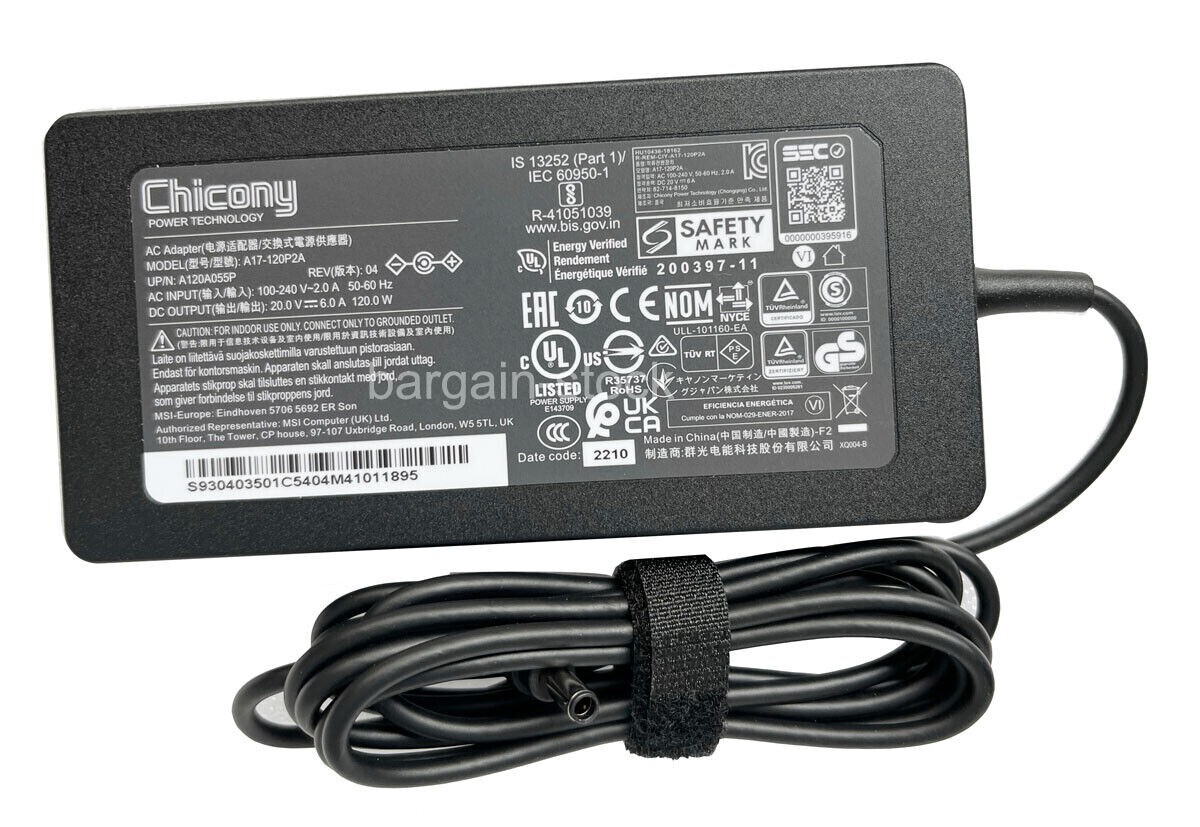 Chicony 120W 20V 6A 4.5mm A17-120P2A AC Power Adapter Charger for Asus MSI -RS
