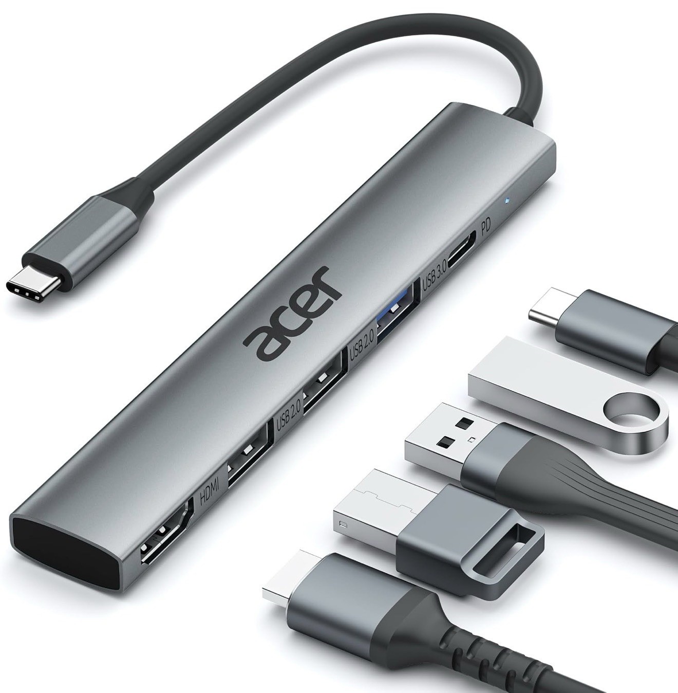 Acer 5-in-1 USB-C Hub, 4K HDMI, 100W PD, 3 USB-A Ports for Laptop & Mac