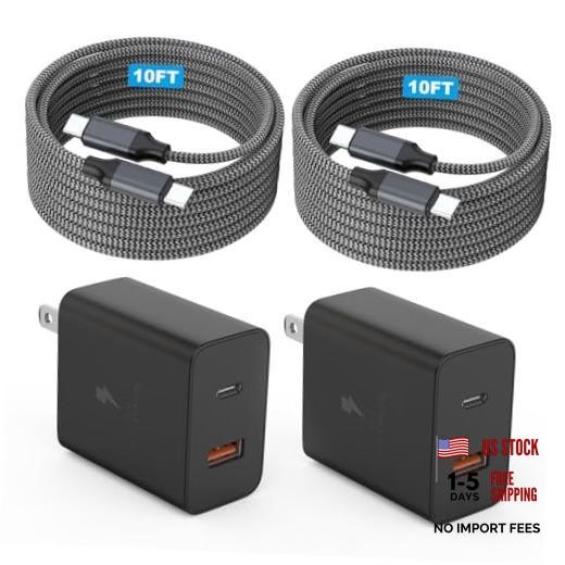 Extra Long 10Foot 45W Samsung USB C Fast Charger Block Dual Port PD 2 Black