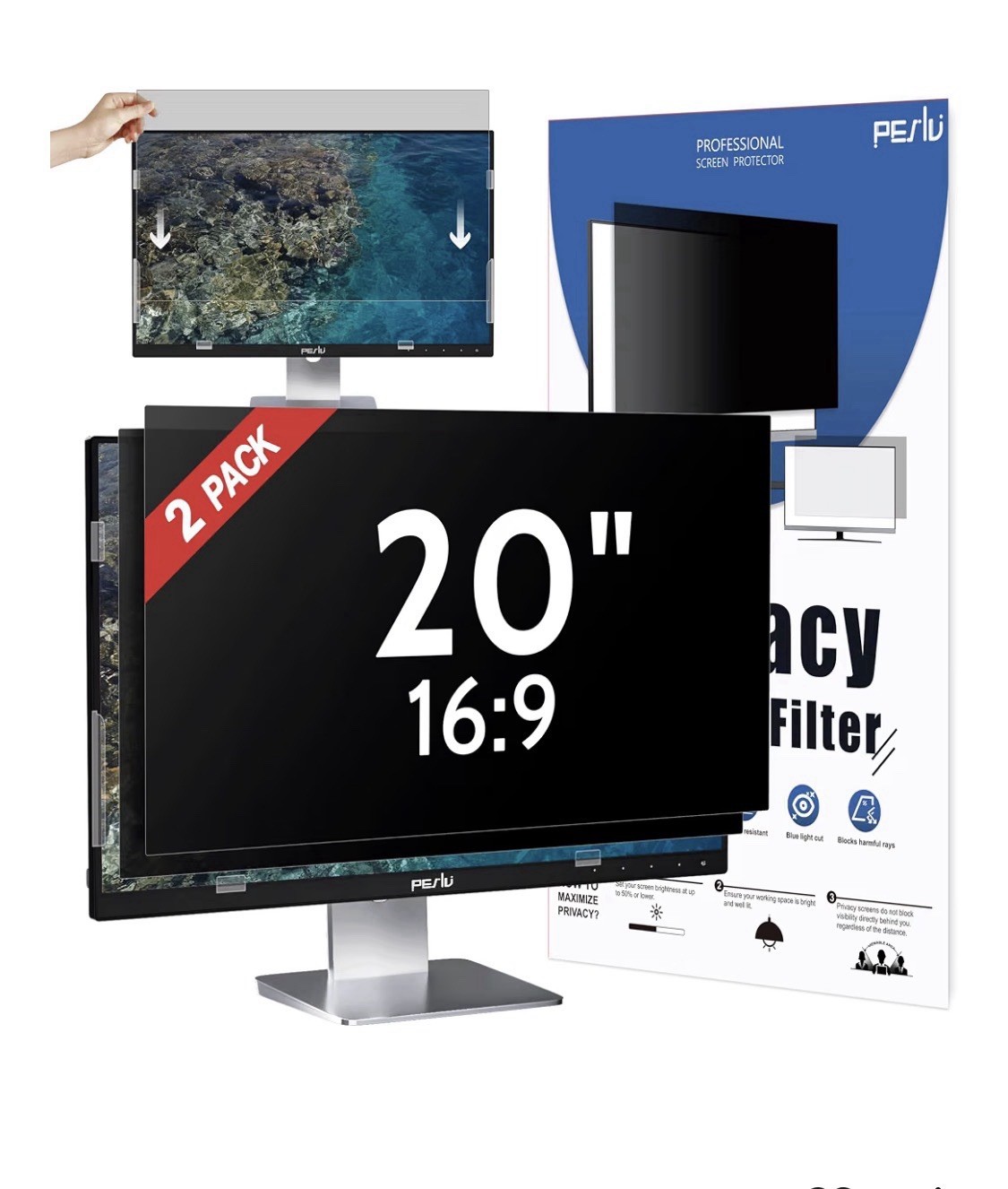 2-Pack 20 Inch Privacy Screen for Computer Monitor 16:9 Anti Blue Light Glare