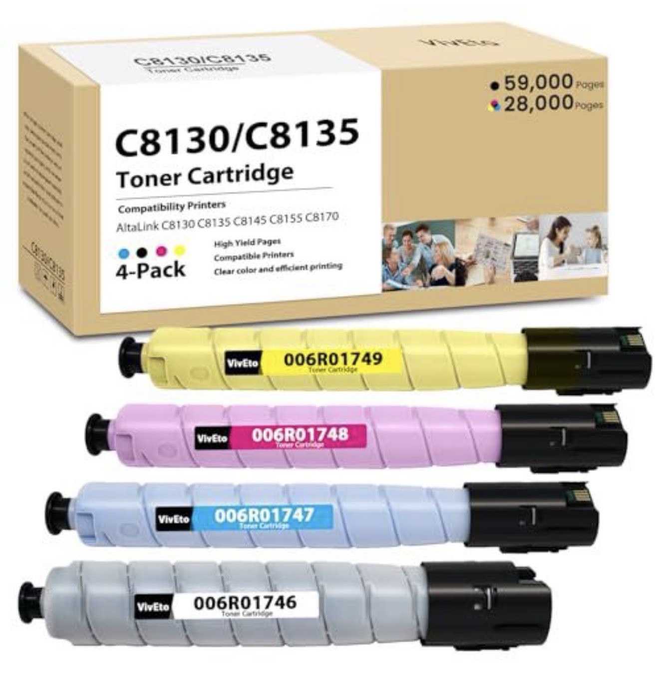 C8130/C8135 CMYK Compatible Toner 4 Pack Laser for Xerox 006R01746-49