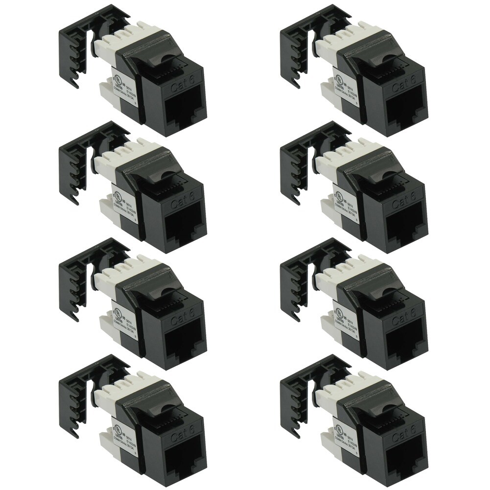8x Cat6 RJ45 Ethernet LAN Network Keystone Jack 180° Degree 110 Punch Down Black
